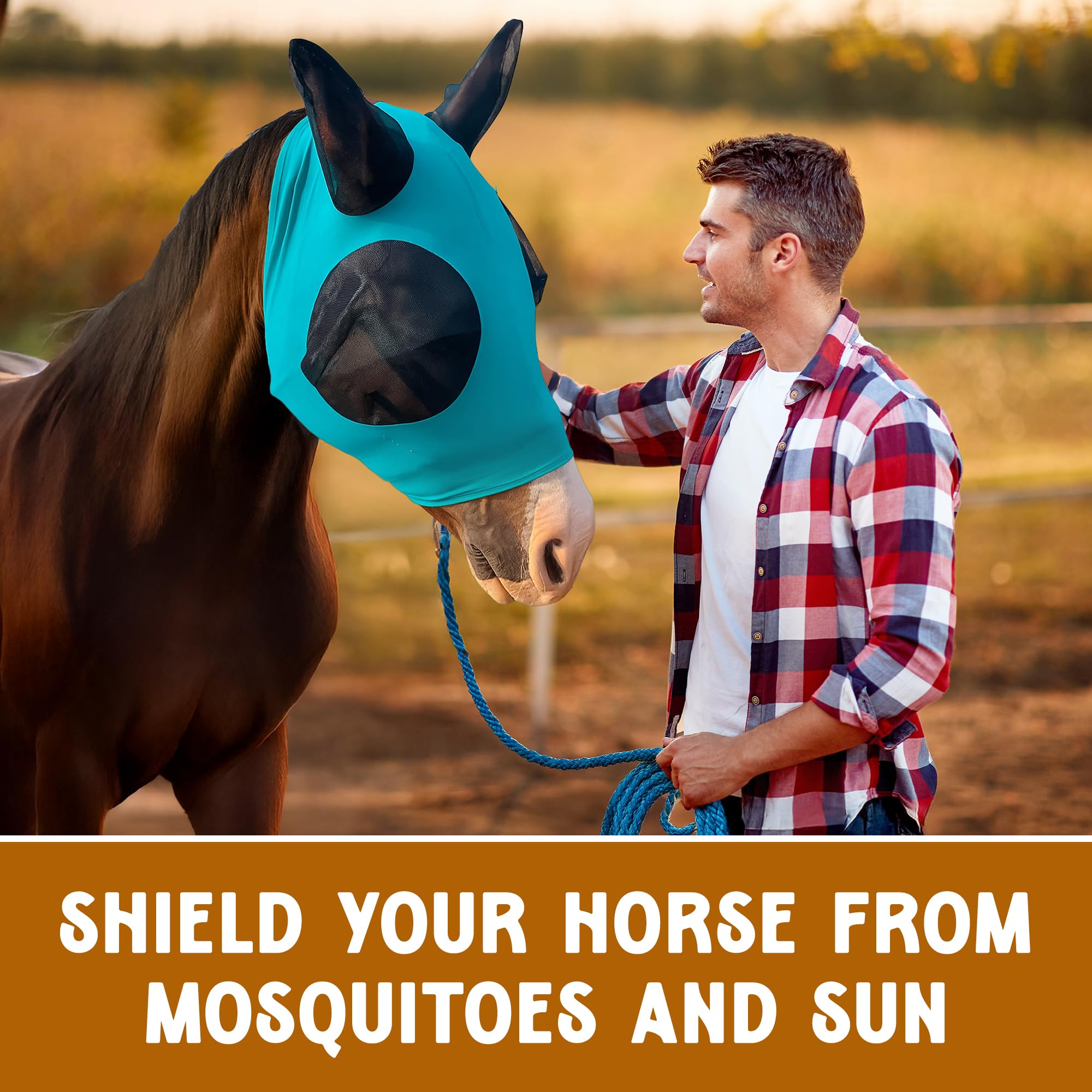 Stretchy Horse Fly Mask with Ears Comfort Fit Mesh Trail Pasture Sun UV Protection (Arab/Cob/Small Quarter, Hunter Green)