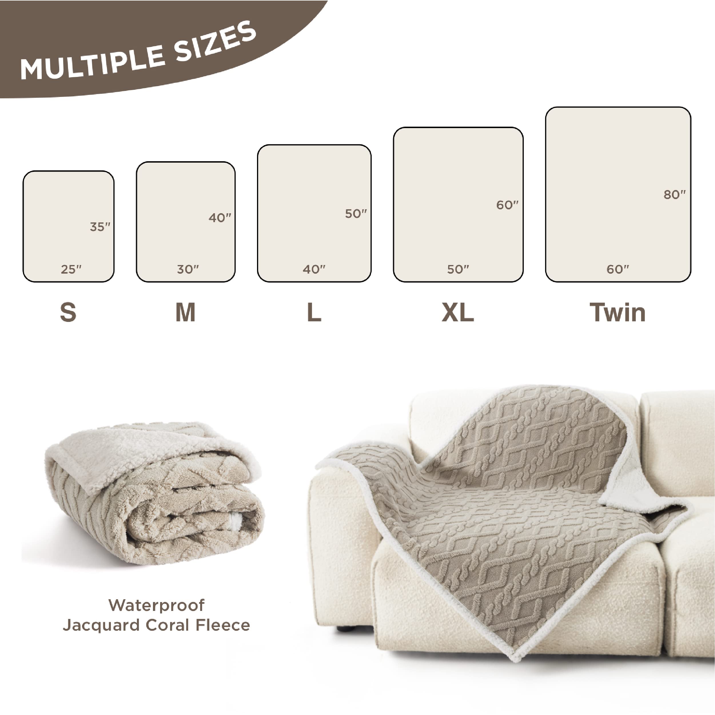 Bedsure Waterproof Dog Blanket For Large Dogs - Pet Blanket For Bed Couch Protector Washable, Jacquard Coral Fleece Cat Throw Bl