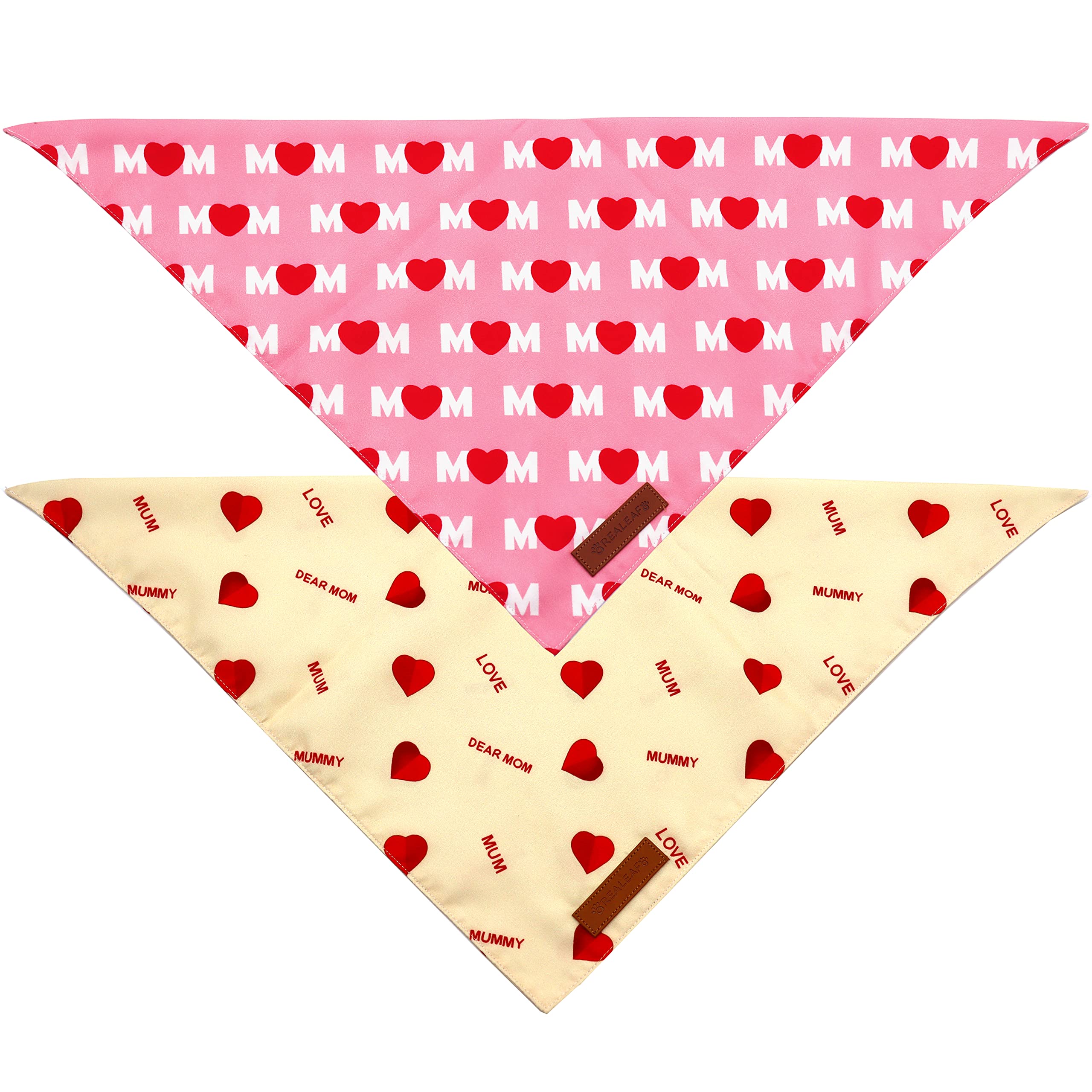 Realeaf Mothers Day Dog Bandanas 2 Pack, Reversible I Love My Mom Pet Scarf For Boy And Girl, Premium Durable Fabric, Valentines Day Bandana For Small Medium Large And Extra Large Dogs (Small)