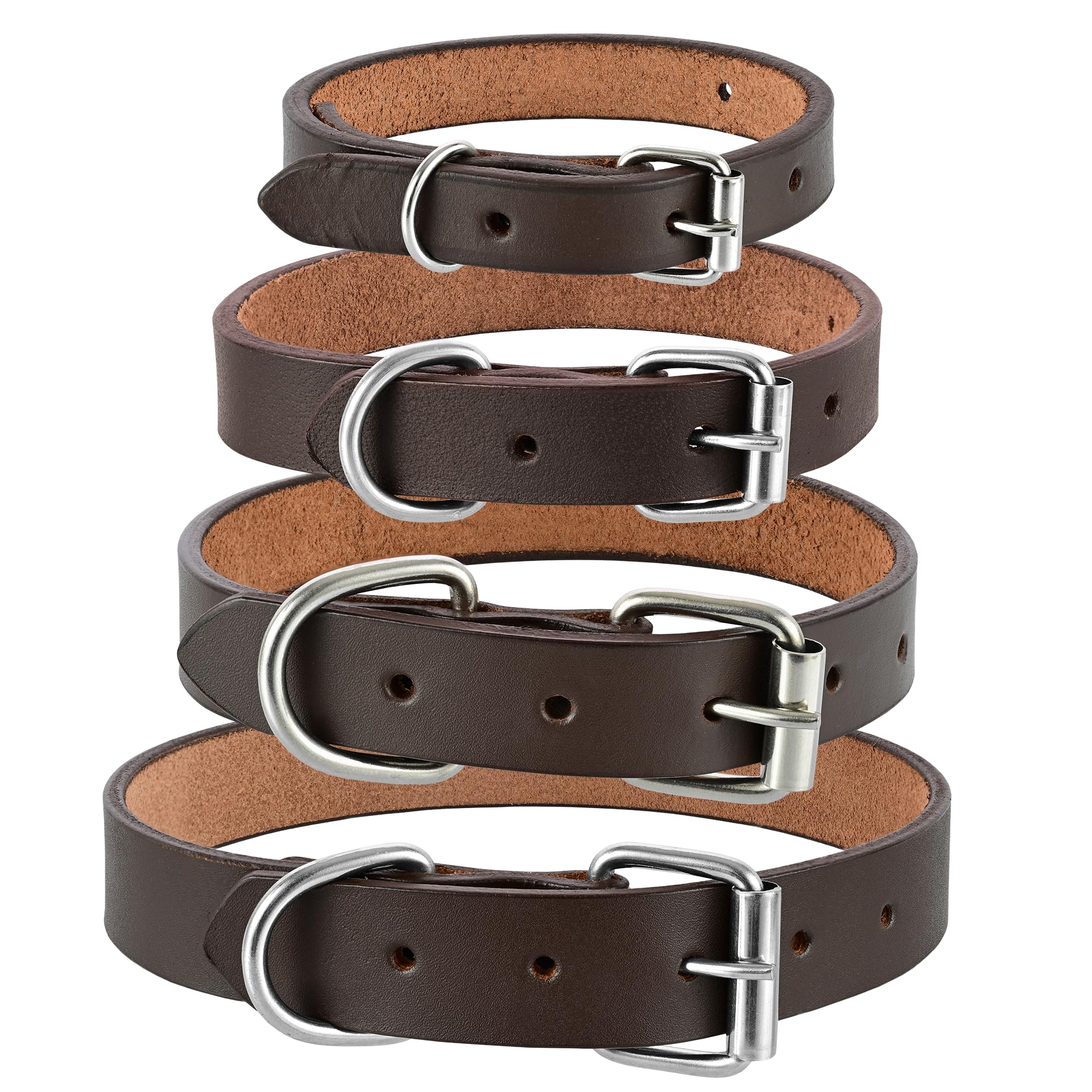 Pbf Genuine Leather Dog Collar - Heavy Duty, Thick And Durable Collar For Small, Medium, Large, And Extra Large Dogs (Brown, Lar