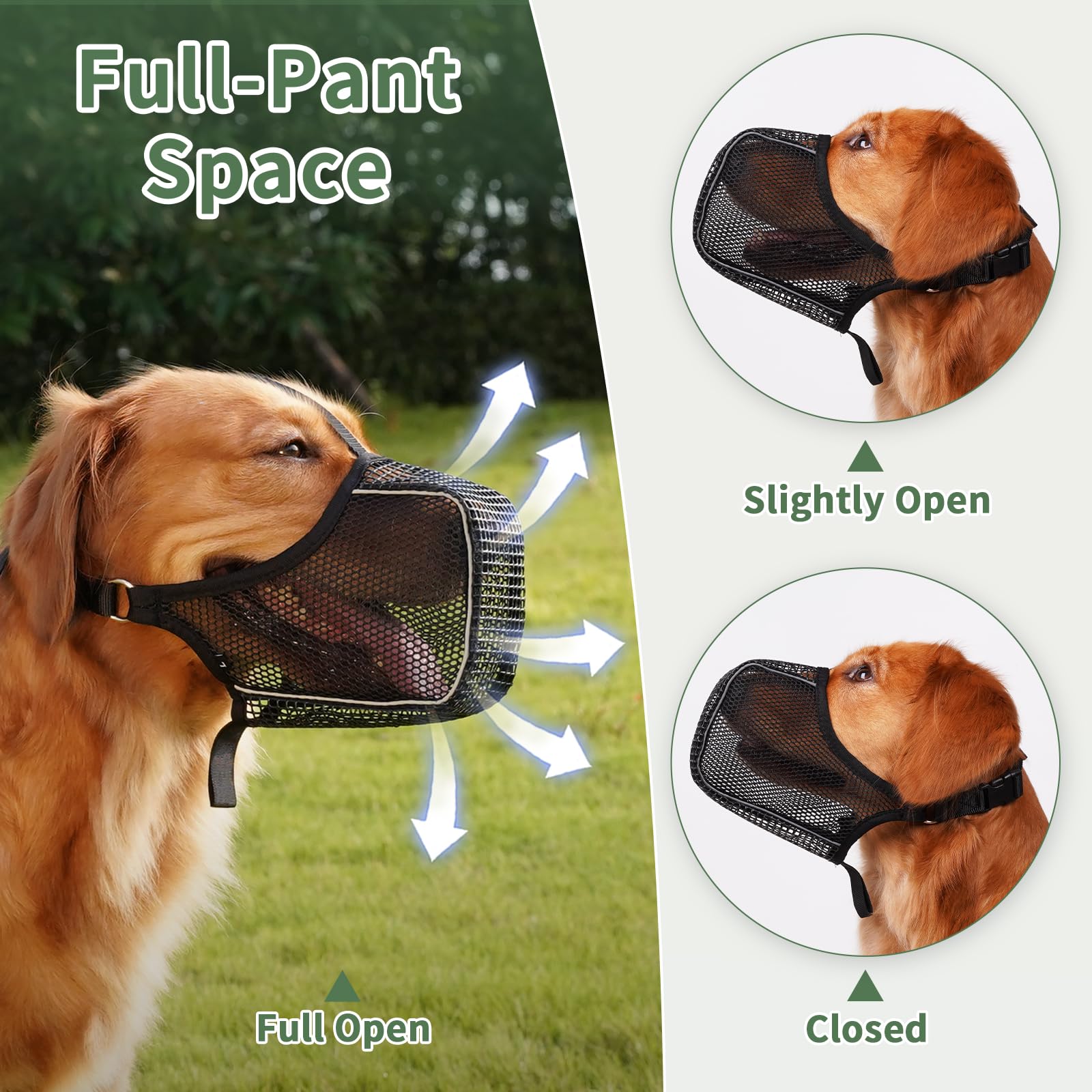 Mayerzon Dog Muzzle, Patented Mesh Muzzle With Panting Room For Large Medium Small Sized Dogs, Soft Mouth Guard To Prevent Bitin