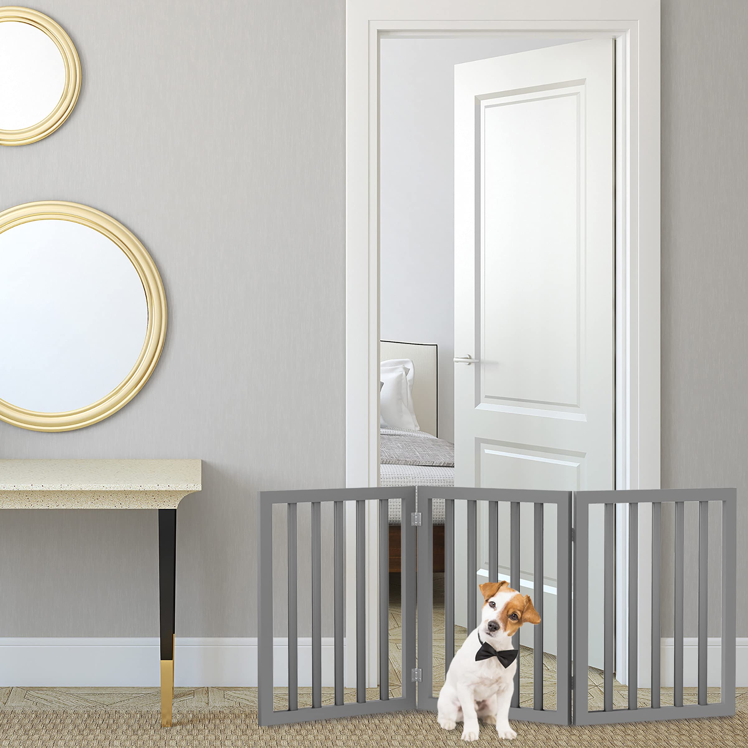 Petmaker Indoor Pet Gate - 3-Panel Folding Dog Gate For Stairs Or Doorways - 54X24-Inch Freestanding Pet Fence For Cats And Dogs
