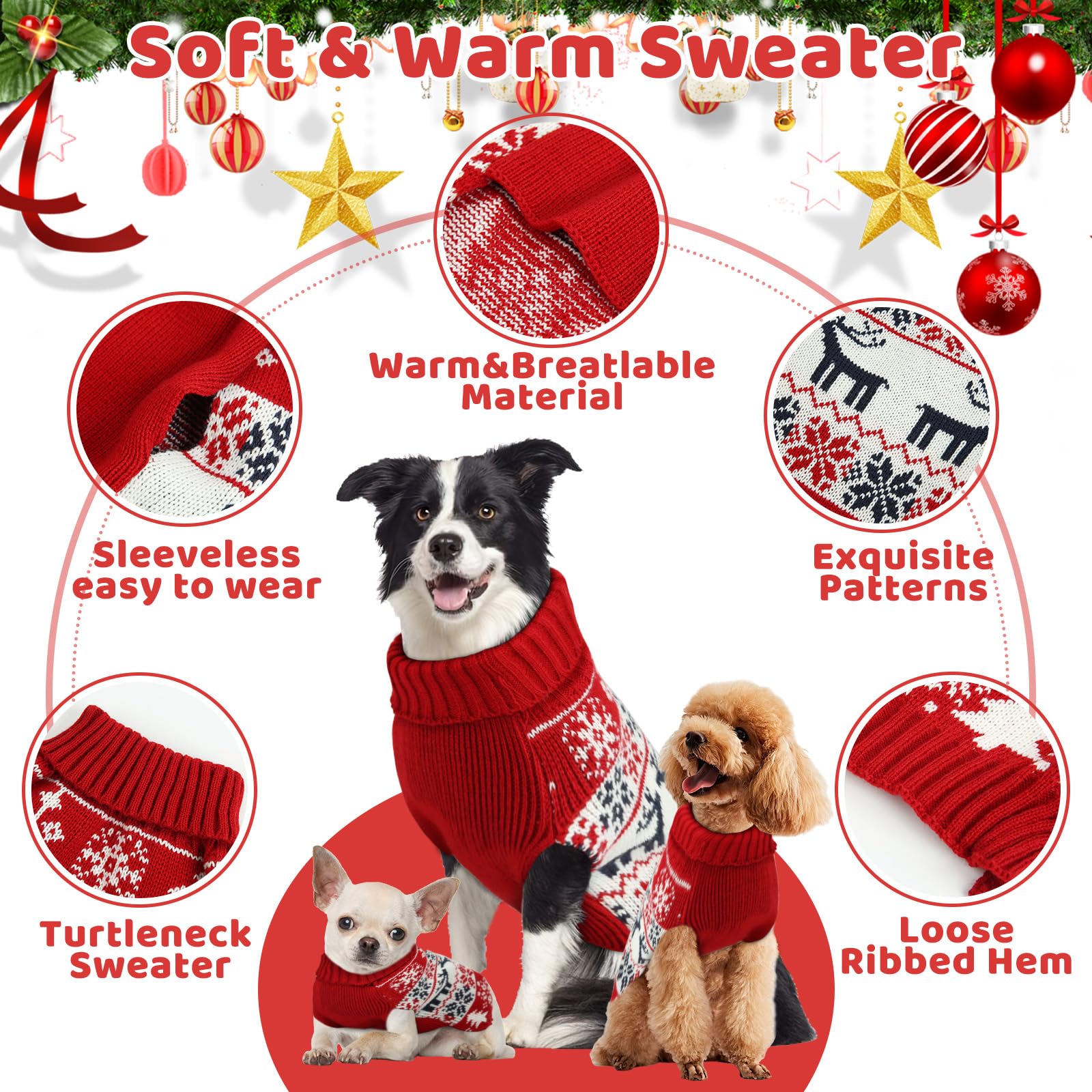 Christmas Dog Sweaters For Small, Medium, Large Dogs - Turtleneck, Soft, Warm, Double Knitting - Cat Clothes Xxs