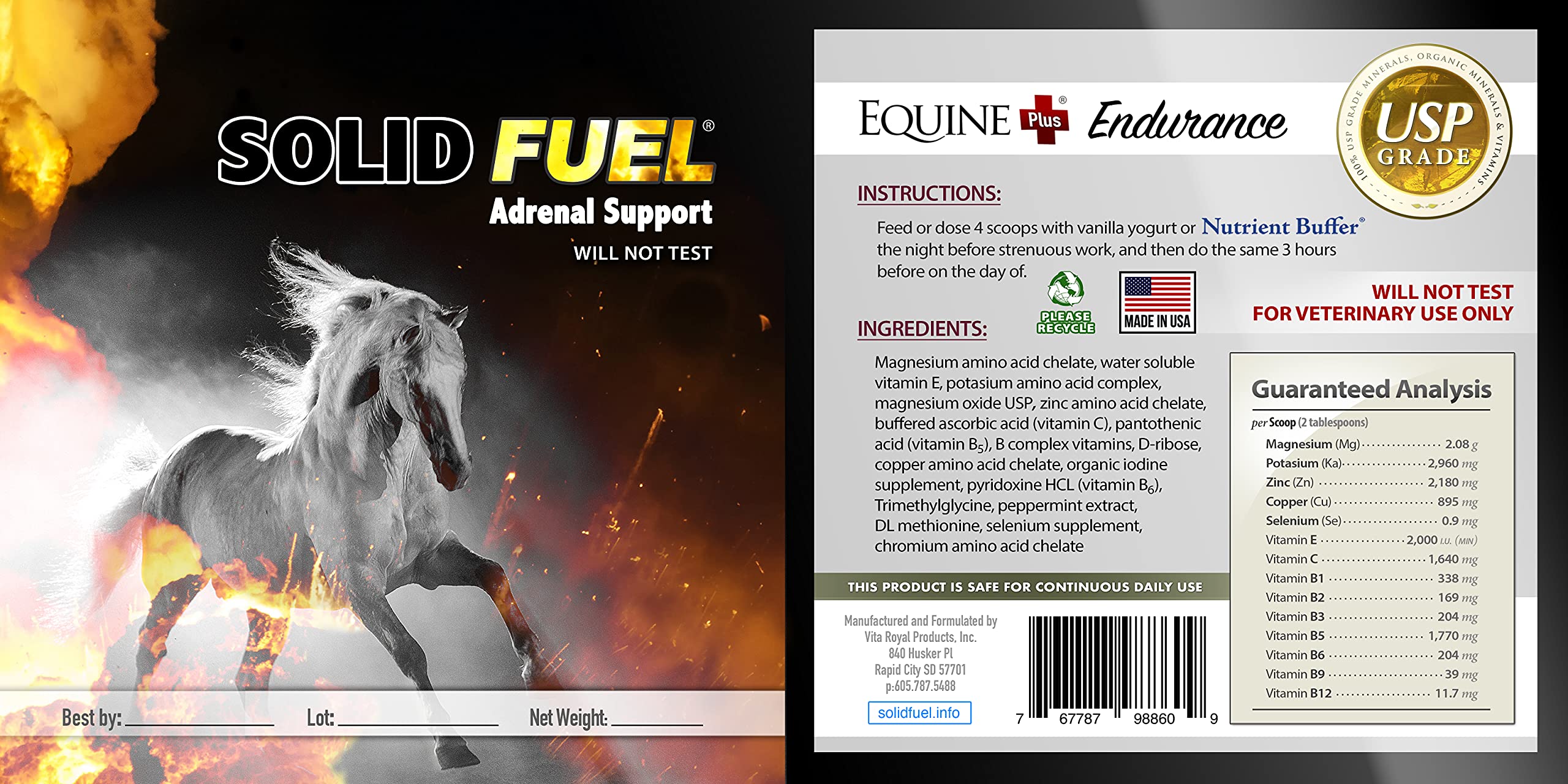 SOLID FUEL Performance Horse Supplement - Vitamins, Minerals & Amino Acids for Adrenal Support & Endurance - 6 Pound