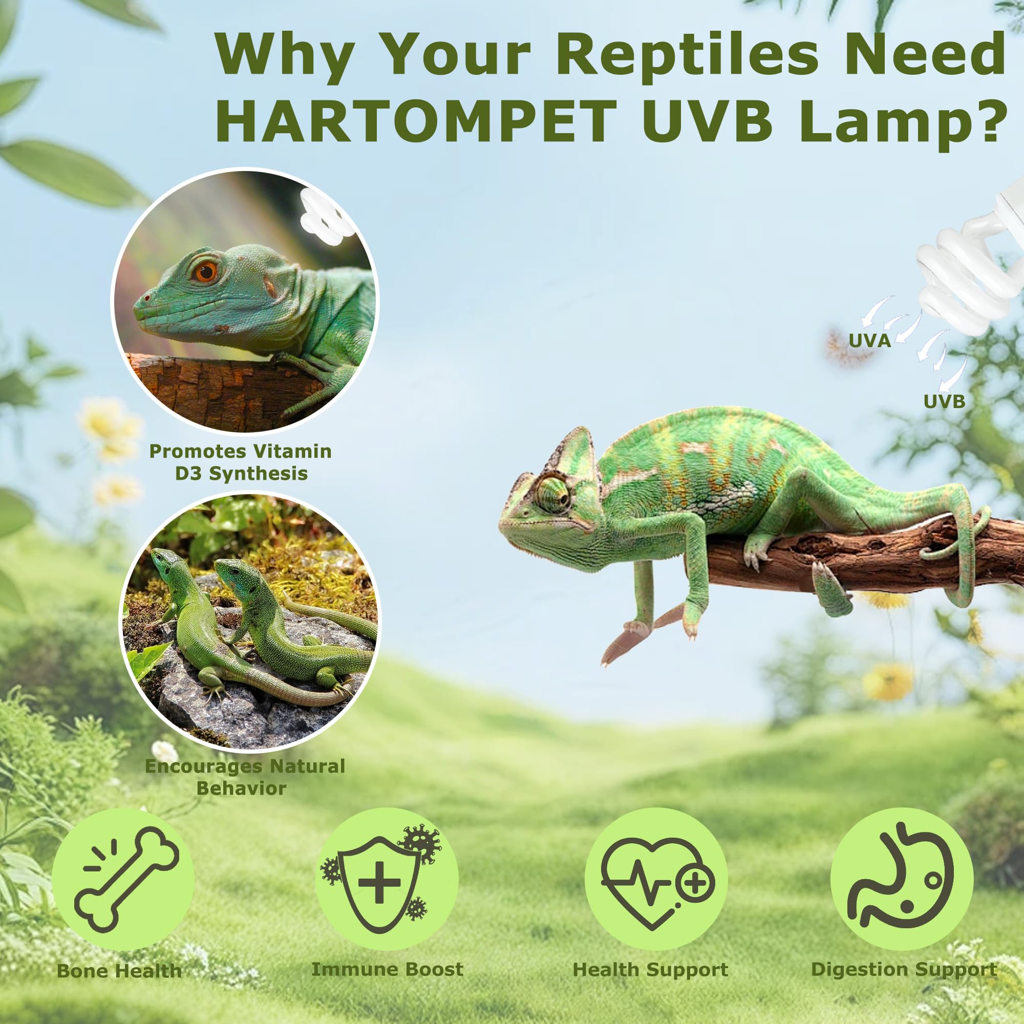 Hartompet Uvb 5.0 Reptile Light 26W, Compact Fluorescent Tropical Terrarium Lamp, Coil Uvb Bulbs For Chameleons, Iguanas, Turtle