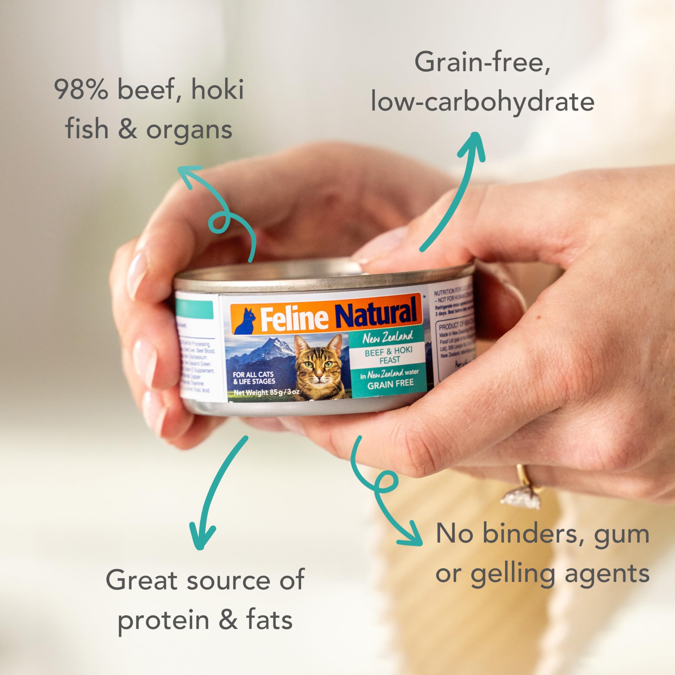 Feline Natural - BPA-Free & Gelatin Free Canned Cat Food - Beef & Hoki, 3oz (Pack of 24)