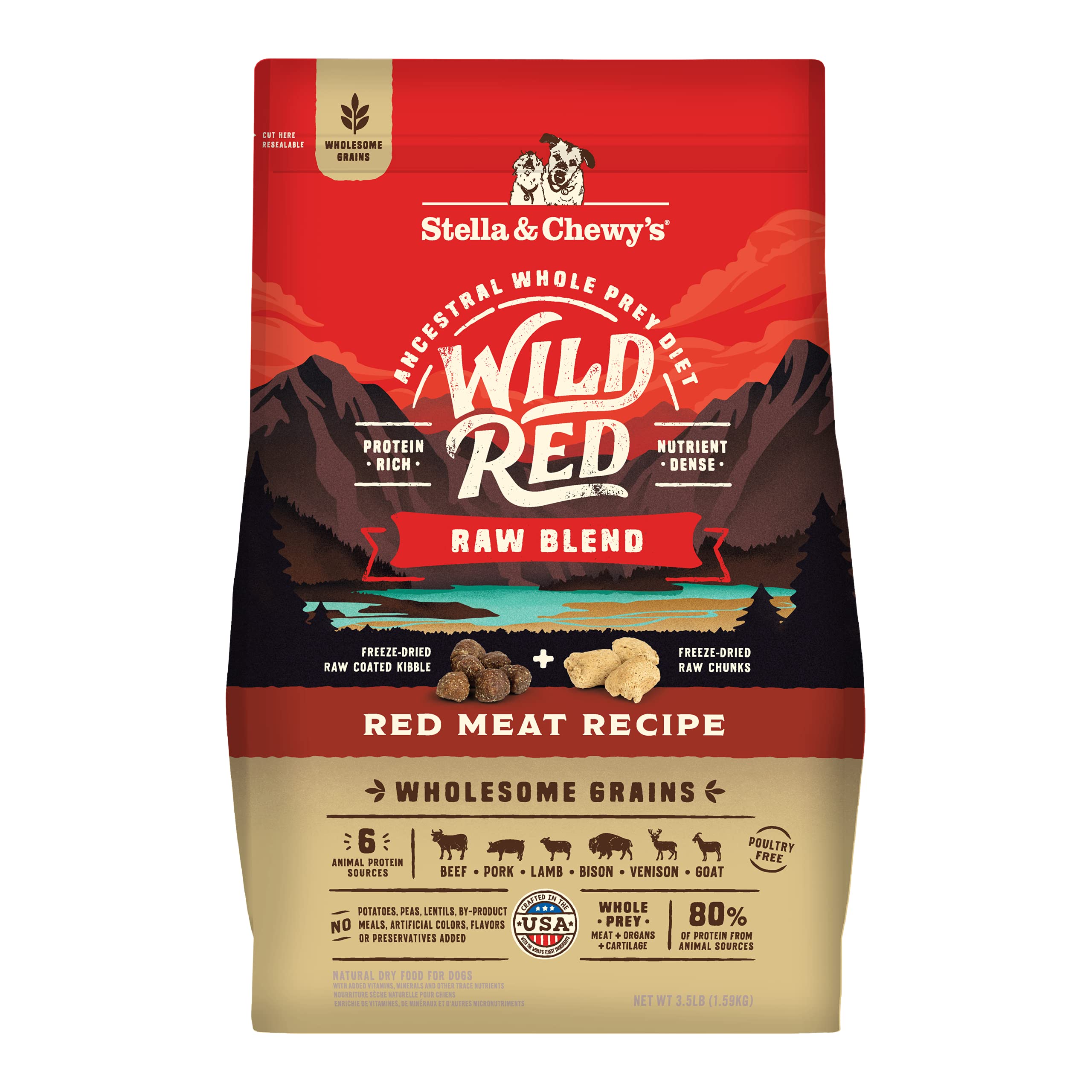 Stella & Chewys Wild Red Dry Dog Food Raw Blend High Protein Wholesome Grains Red Meat Recipe, 3.5 lb. Bag