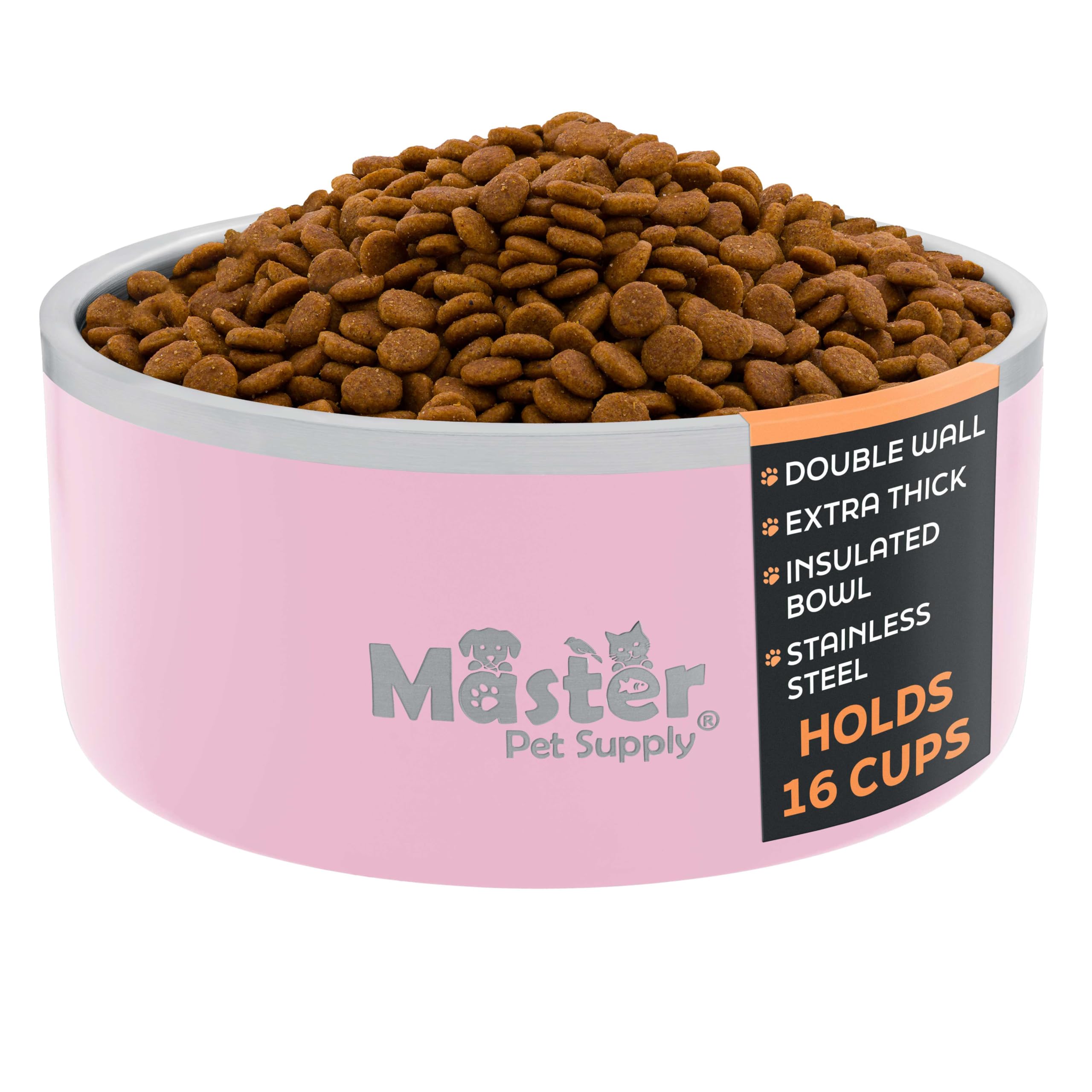Master Pet Supply Stainless Steel Dog Bowls - 128 oz, Heavy Duty - Rose Quartz, Double Wall Extra-Thick Insulated, Non-Slip Pet 