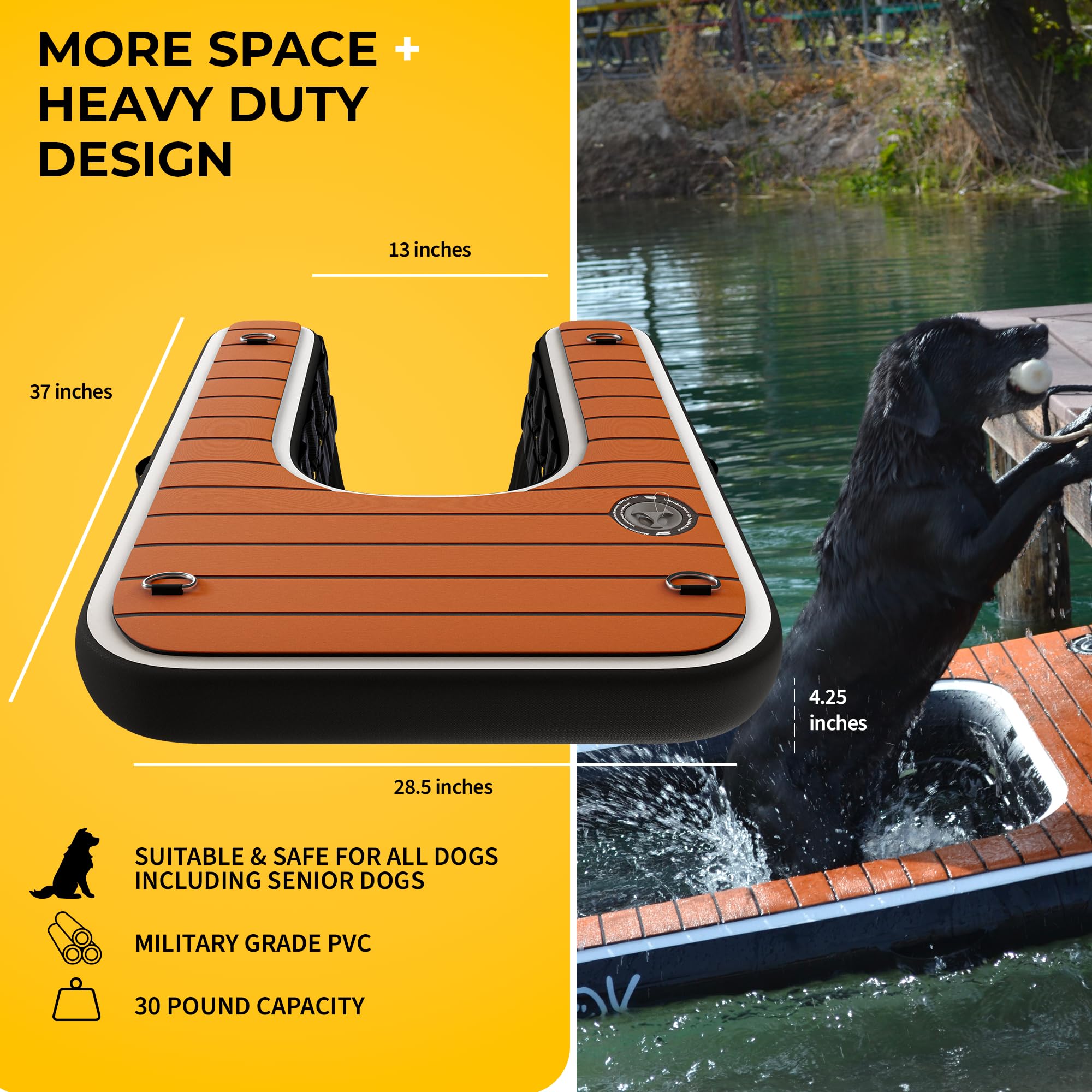 Dok Dog-Dok Mini Inflatable Dock Platform: Safe & Easy Water Access For Dogs Up To 30 Lbs; Floating Non-Slip Eva Foam With Dog B