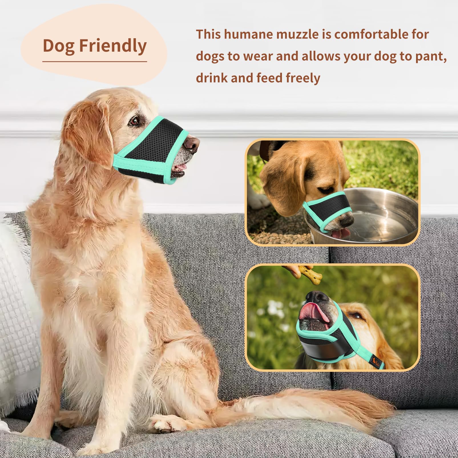 Heele Dog Muzzle, Soft Mesh Breathable Muzzle With Adjustable Straps For Small Medium Large Dogs, Prevent Biting, Licking And Chewing, Allow Drinking Panting Green X-Small