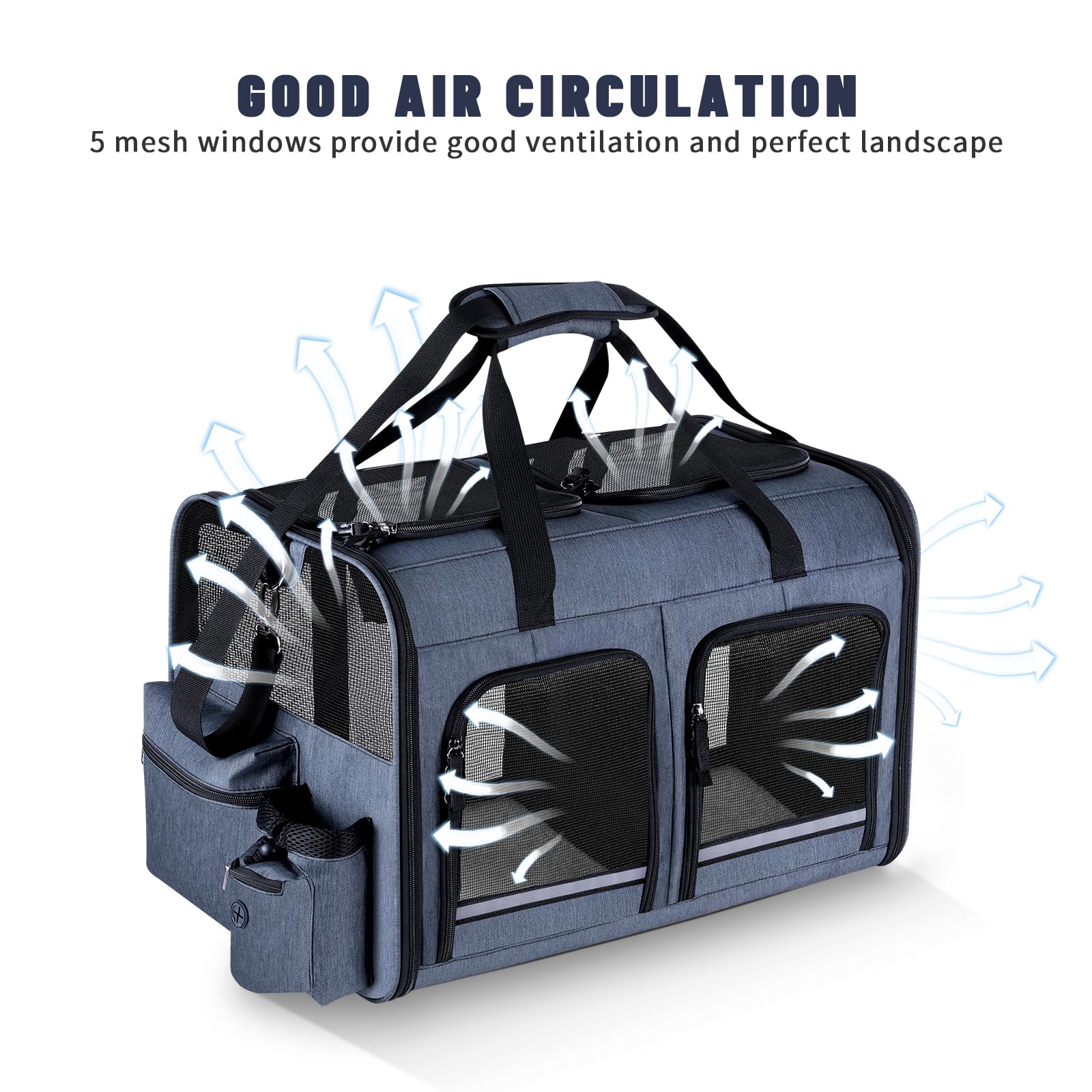 Groxkox Cat Carrier for 2 Cats, Foldable Double Cat and Dog Carrier, Small to Medium Size, 2 Front Zippered Compartments,Two Pet