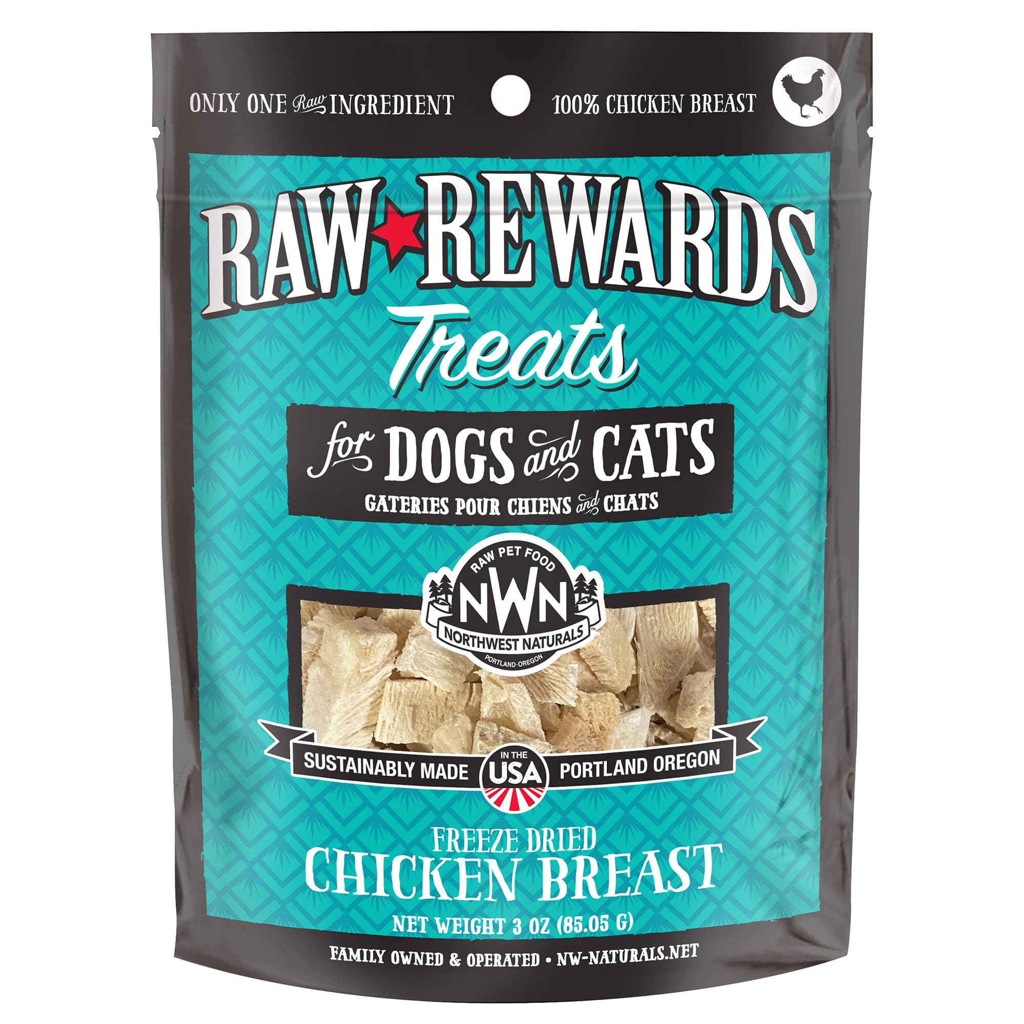 Northwest Naturals Raw Rewards Freeze-Dried Chicken Breast Treats for Dogs and Cats - Bite-Sized Pieces - Healthy, 1 Ingredient, Human Grade Pet Food, All Natural - 3 Oz-New Condition