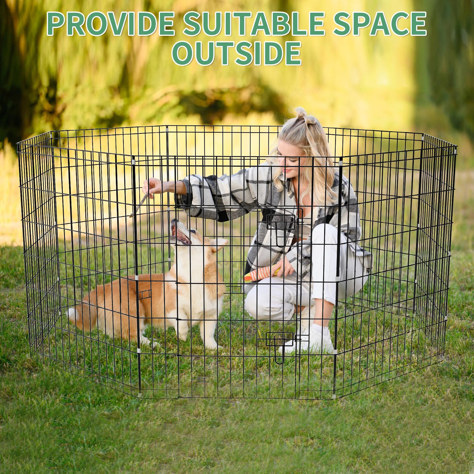 Zephypaws Metal Dog Pen Indoor For Medium Dogs, 8 Panels 36 Inch Foldable Exercise Pen With Door, Puppy Playpen Outdoor Portable