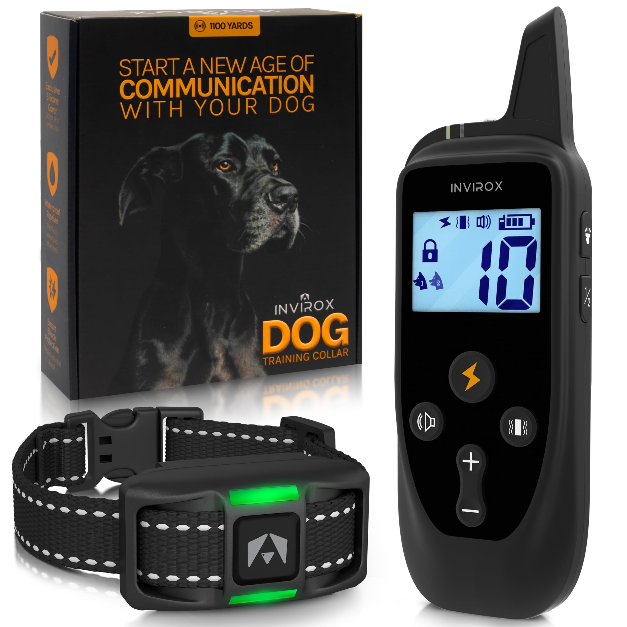 Invirox Dog Shock Collar [2024 Edition] 123 Levels Dog Training Collar With Remote 1100Yd Range E Collar For Dogs Training 100% 
