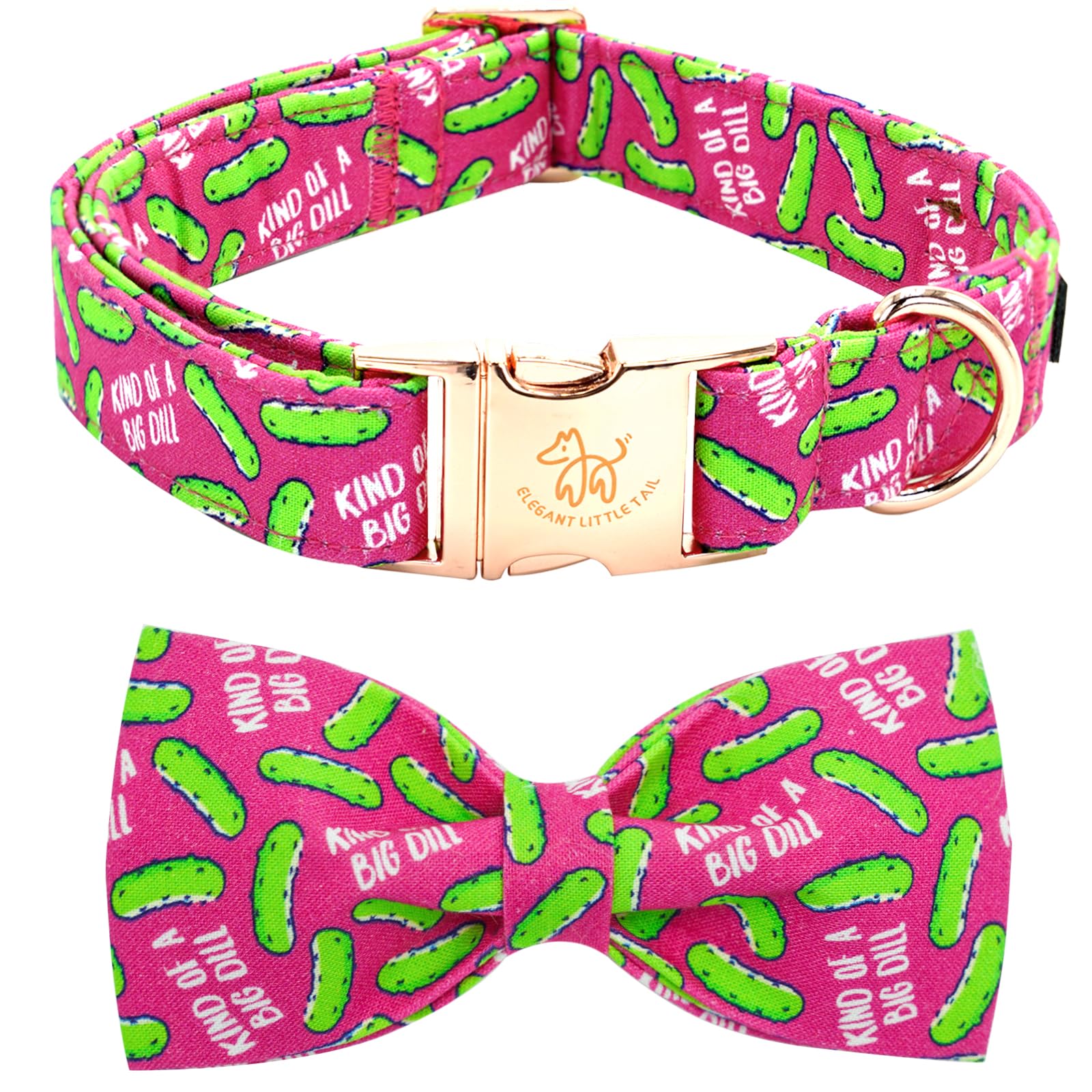 Elegant Little Tail Dog Collar, Dill Pickles Print Pet Collars With Bow Soft Cutton Boy Puppy Gift Adjustable Pink Bowtie Dog Co
