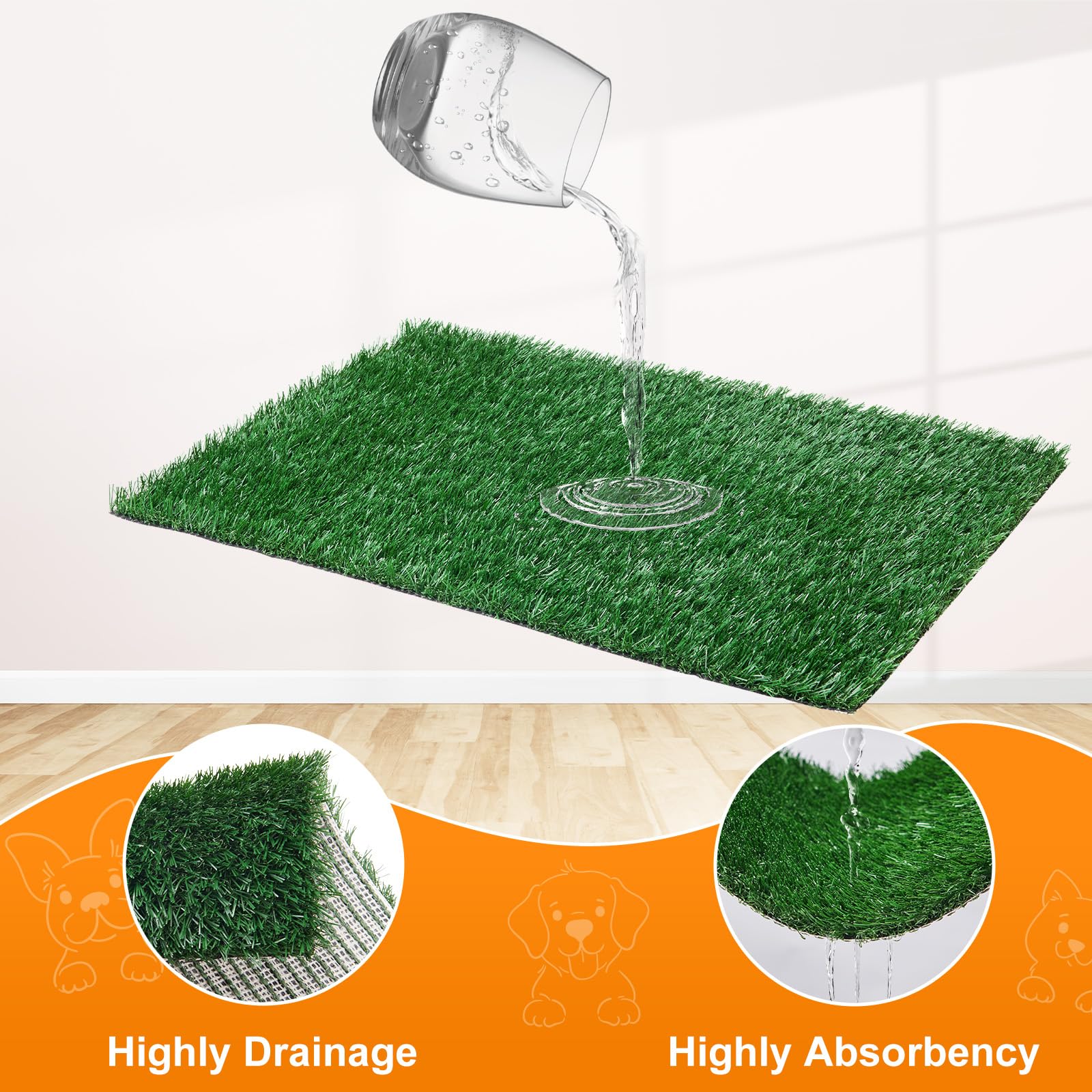 LOOBANI Dog Grass Pad with Tray, Indoor Potty for Dogs, 23.6" x 35.5", Green, Includes 2 Replacement Pee Pads