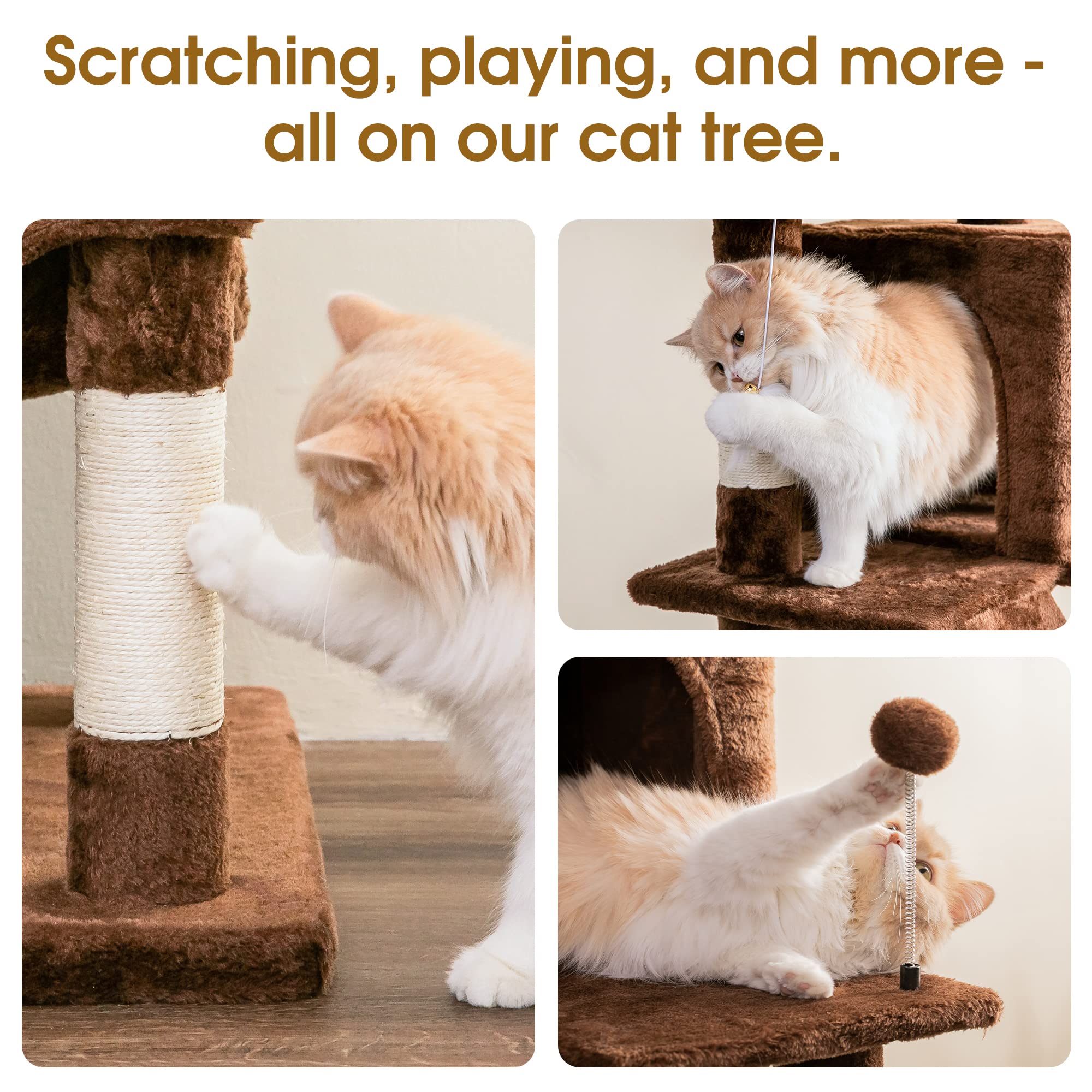 MWPO Cat Tree 70.1-Inch Multi-Level Tower, Plush Condo with Scratching Posts, Brown, Model US-130MAX-E