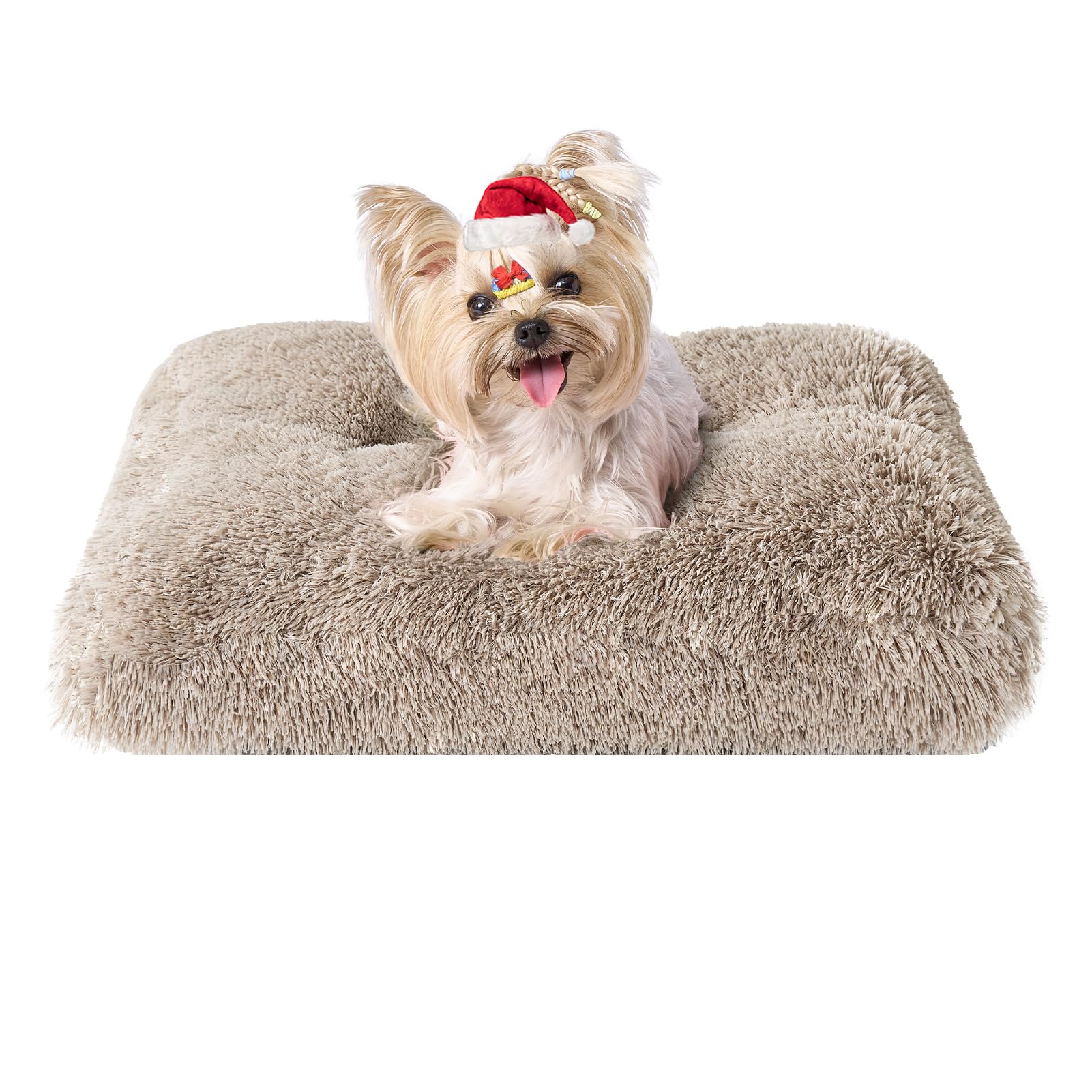 Eheyciga Fluffy Dog Crate Bed For Small Dogs, Plush Faux Fur Dog Crate Pad, Calming Anti Anxiety Small Dog Bed For Crate, Washable Soft Warm Dog Crate Mat With Non-Slip Bottom, Camel