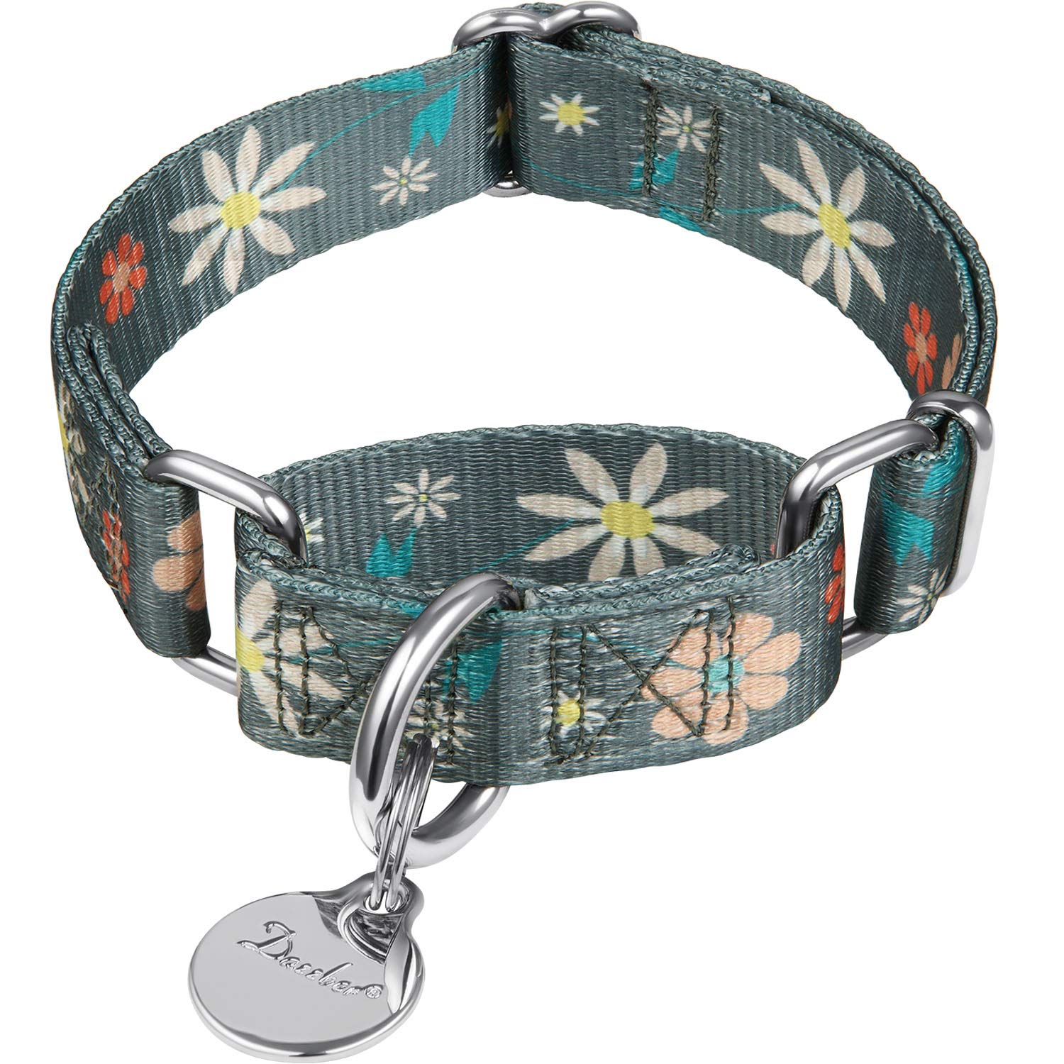 Dazzber Puppy Dog Collar Floral Print Martingale Collar No Pull Pet Collar, Heavy Duty Adjustable Dog Collar, Small, Neck 10 Inc