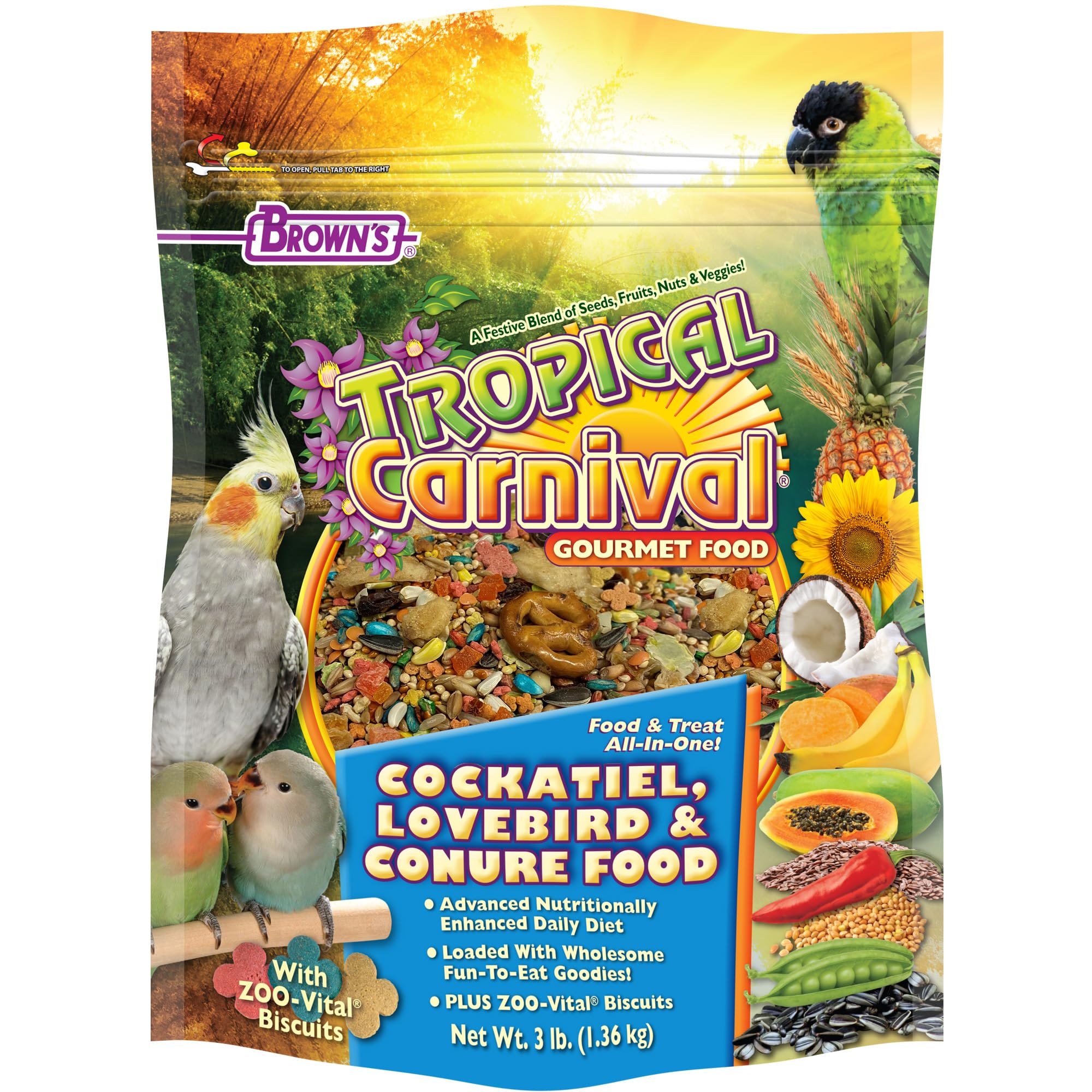 F.M. Browns Tropical Carnival Gourmet Bird Food for Cockatiels, Lovebirds, and Conures, Vitamin-Nutrient Fortified Daily Diet, 