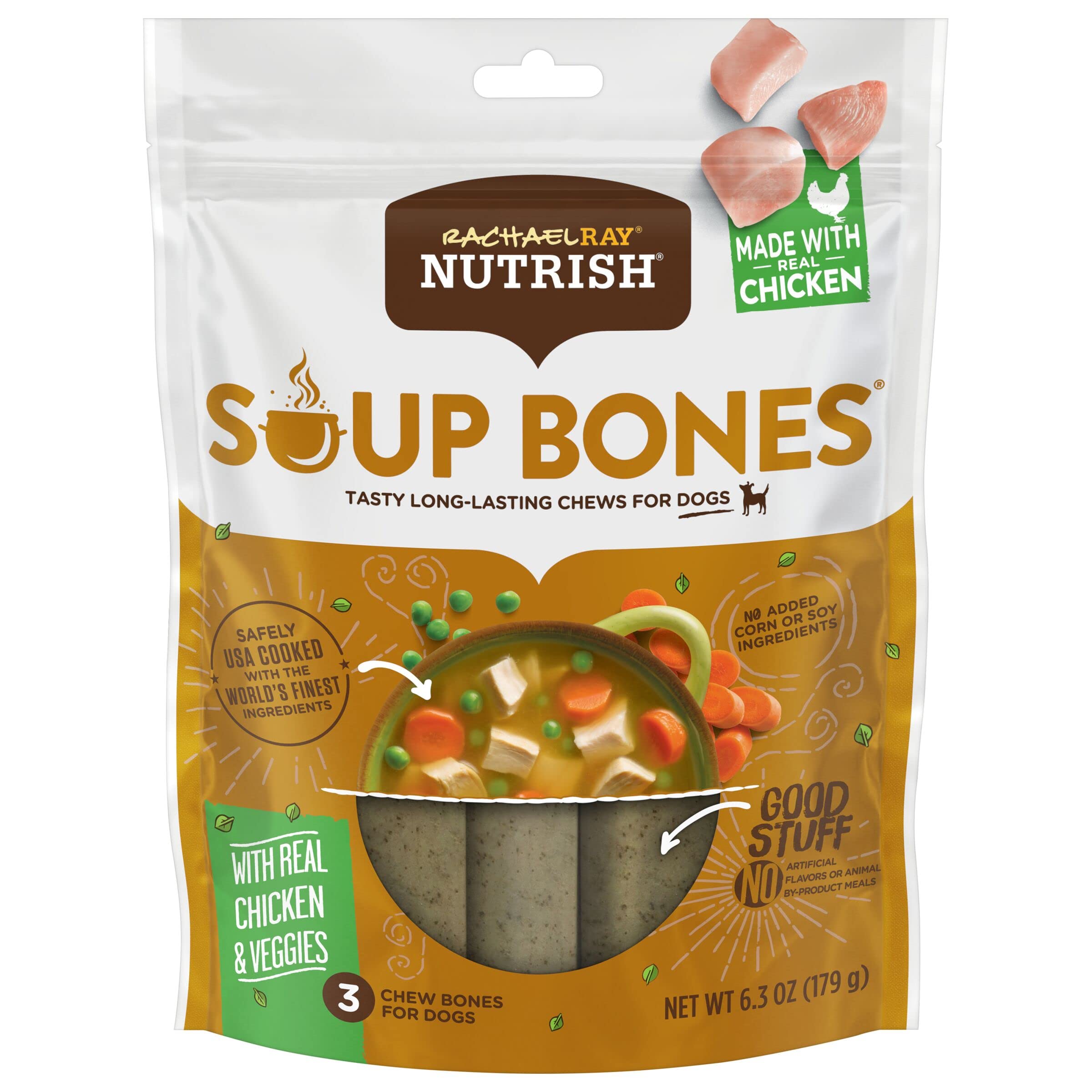 Rachael Ray Nutrish Soup Bones Dog Treats, Chicken & Veggies Flavor, 3 Bones (Pack of 8)