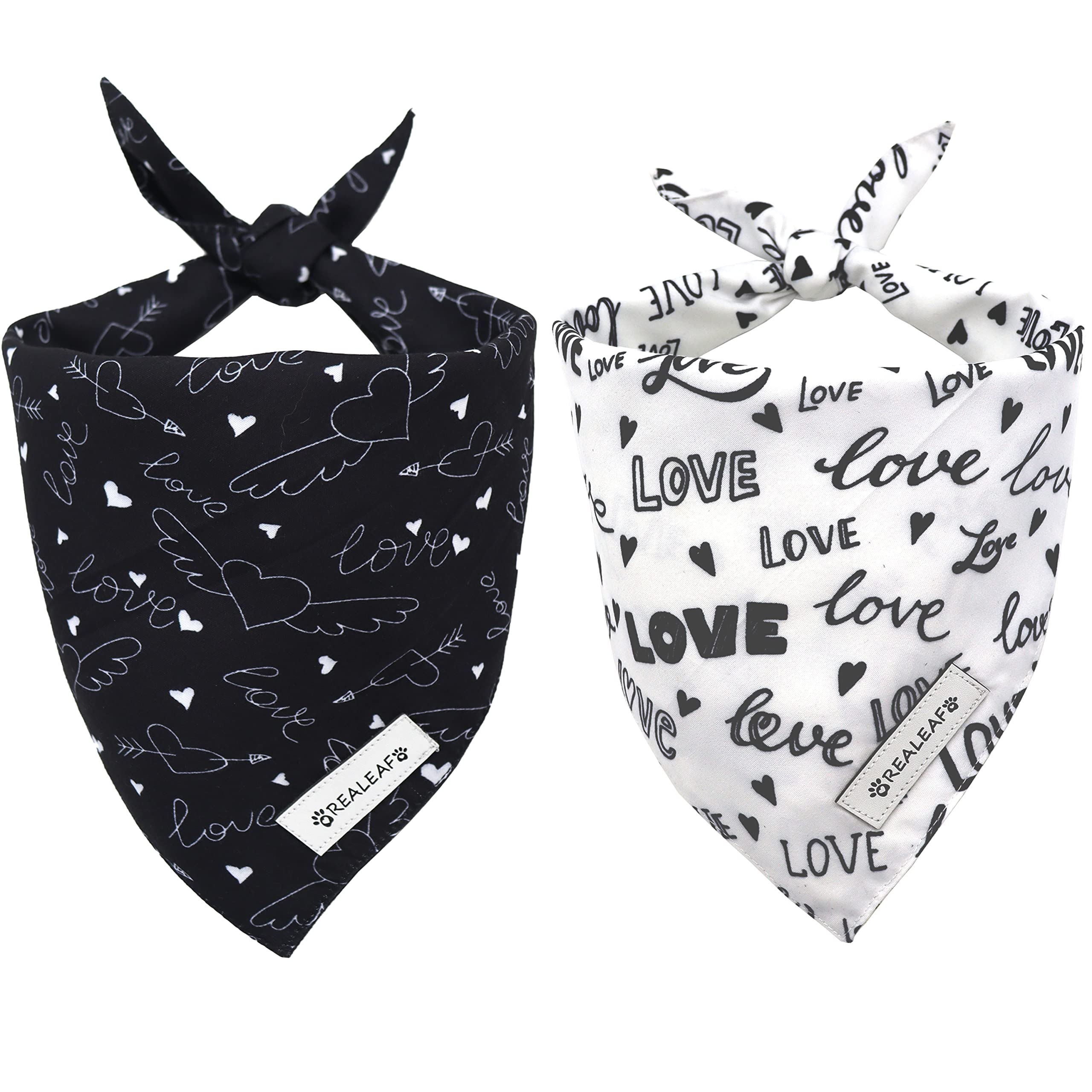 Realeaf Wedding Dog Bandanas 2 Pack, Reversible Love Pet Scarf For Boy And Girl, Premium Durable Fabric, Black And White Bandana