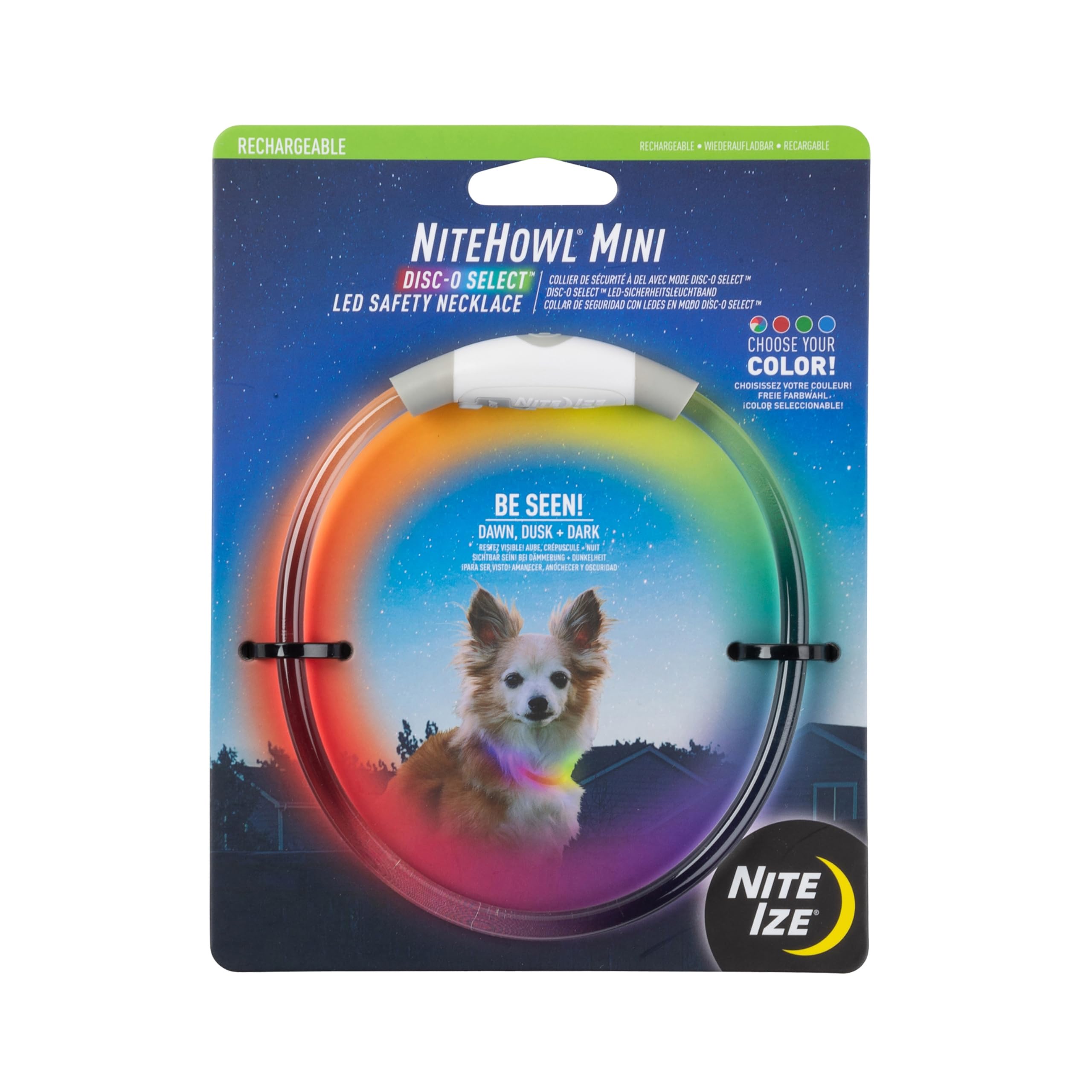 Nite Ize Nitehowl Mini Rechargeable Led Safety Necklace, Disc-O Select - Light Up Dog Necklace With Led Lights - Dog Accessories With Rechargeable Batteries - Mini, Disc-O Select