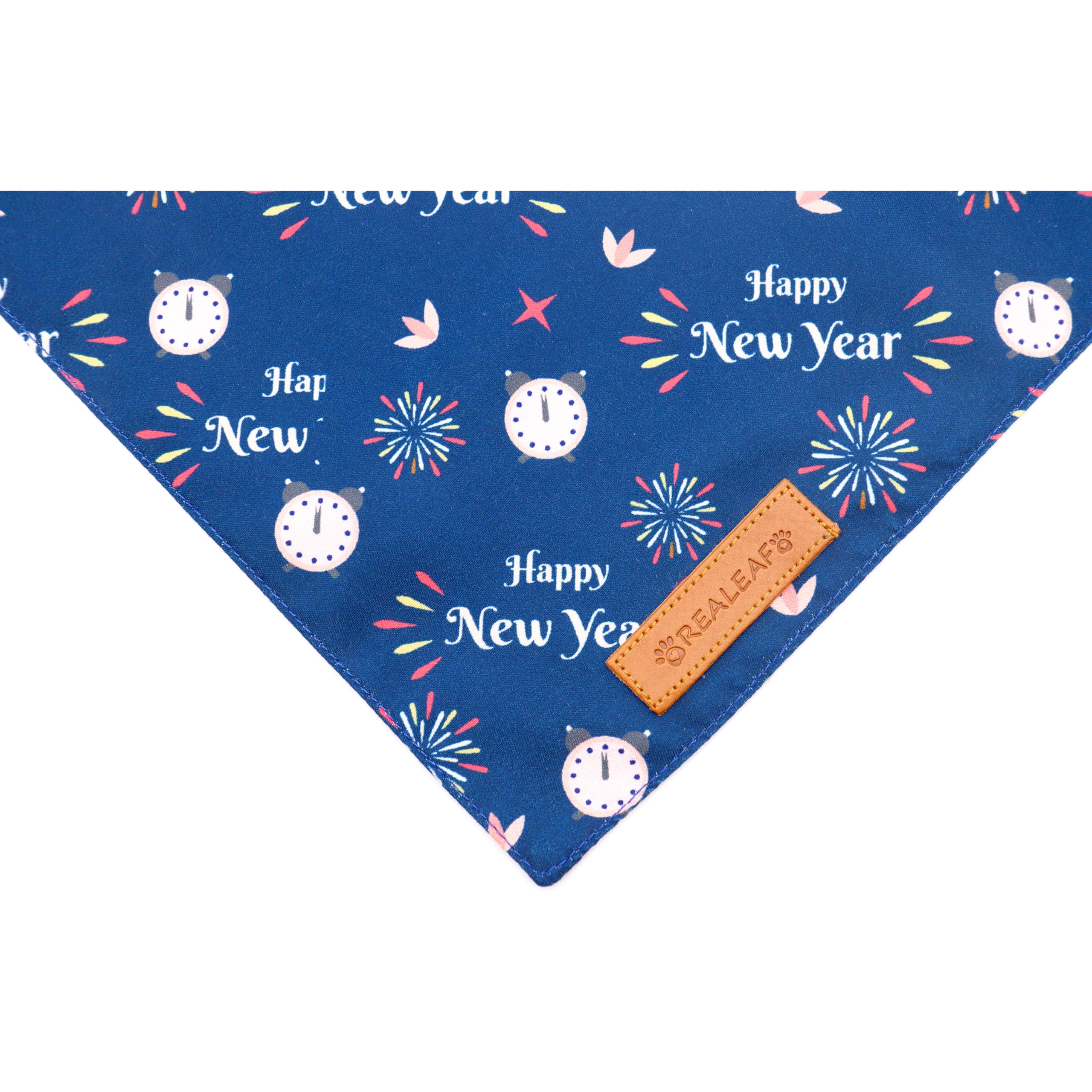Realeaf Happy New Year Dog Bandanas 2 Pack, Reversible Holiday Pet Scarf For Boy And Girl, Premium Durable Fabric, Bandana For Small Medium Large And Extra Large Dogs (X-Large)