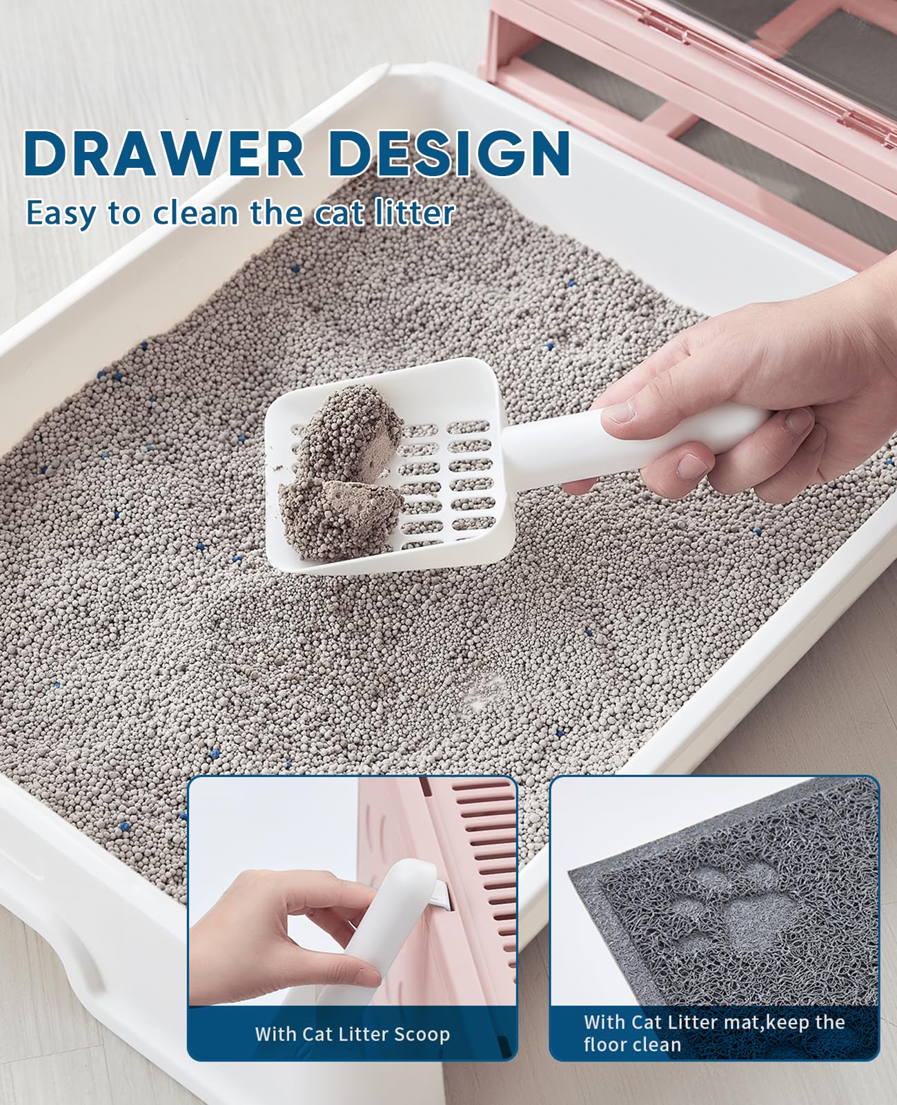 Medario Cat Litter Box with Litter Mat and Scoop, Large Foldable Litter Box with Lid, Front Entry Top Exit Kitty Box, Odor Contr