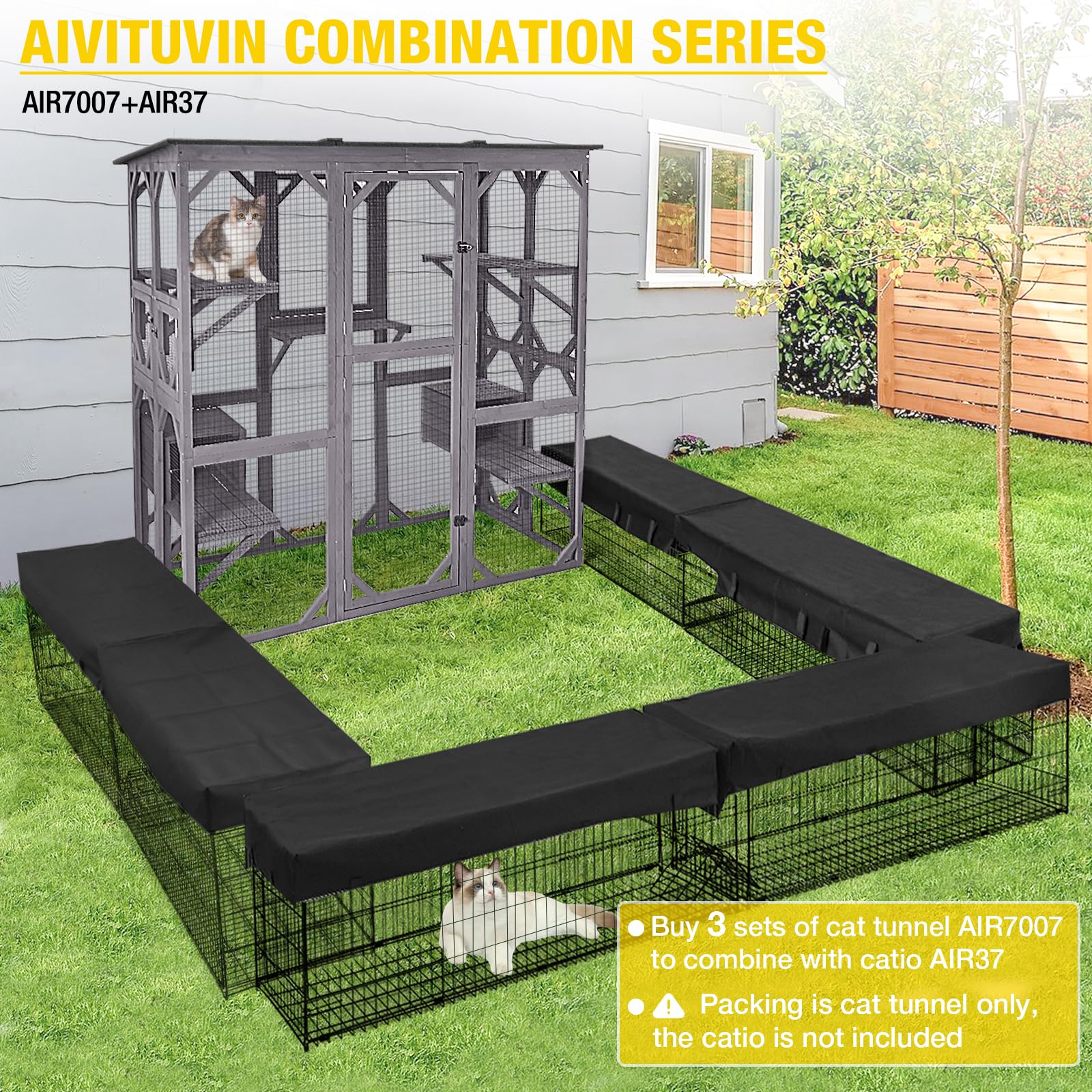 Aivituvin Cat House Outdoor Catio Kitty Enclosure With Super Large Enter Door,Wooden Cat Cage Condo Indoor Playpen With Platforms,Small House 71 Inch