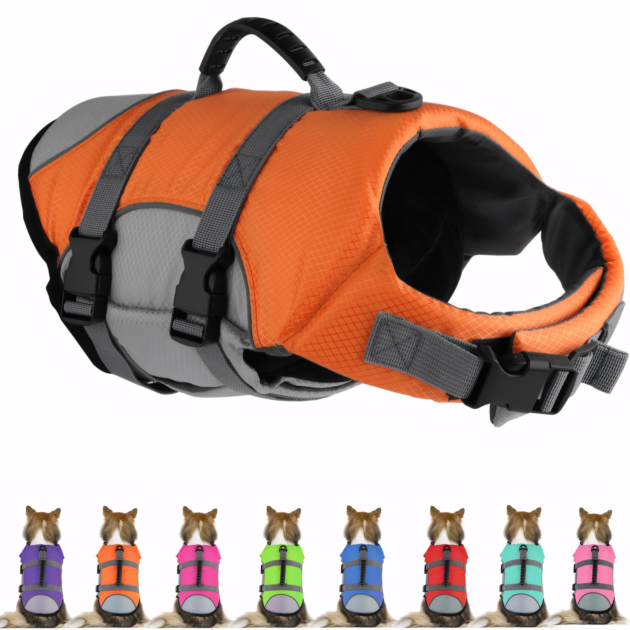 Mklhgty Dog Life Jacket, Reflective Adjustable Dog Vest With Rescue Handle For Swimming & Boating, Ripstop Pet Safety Life Prese