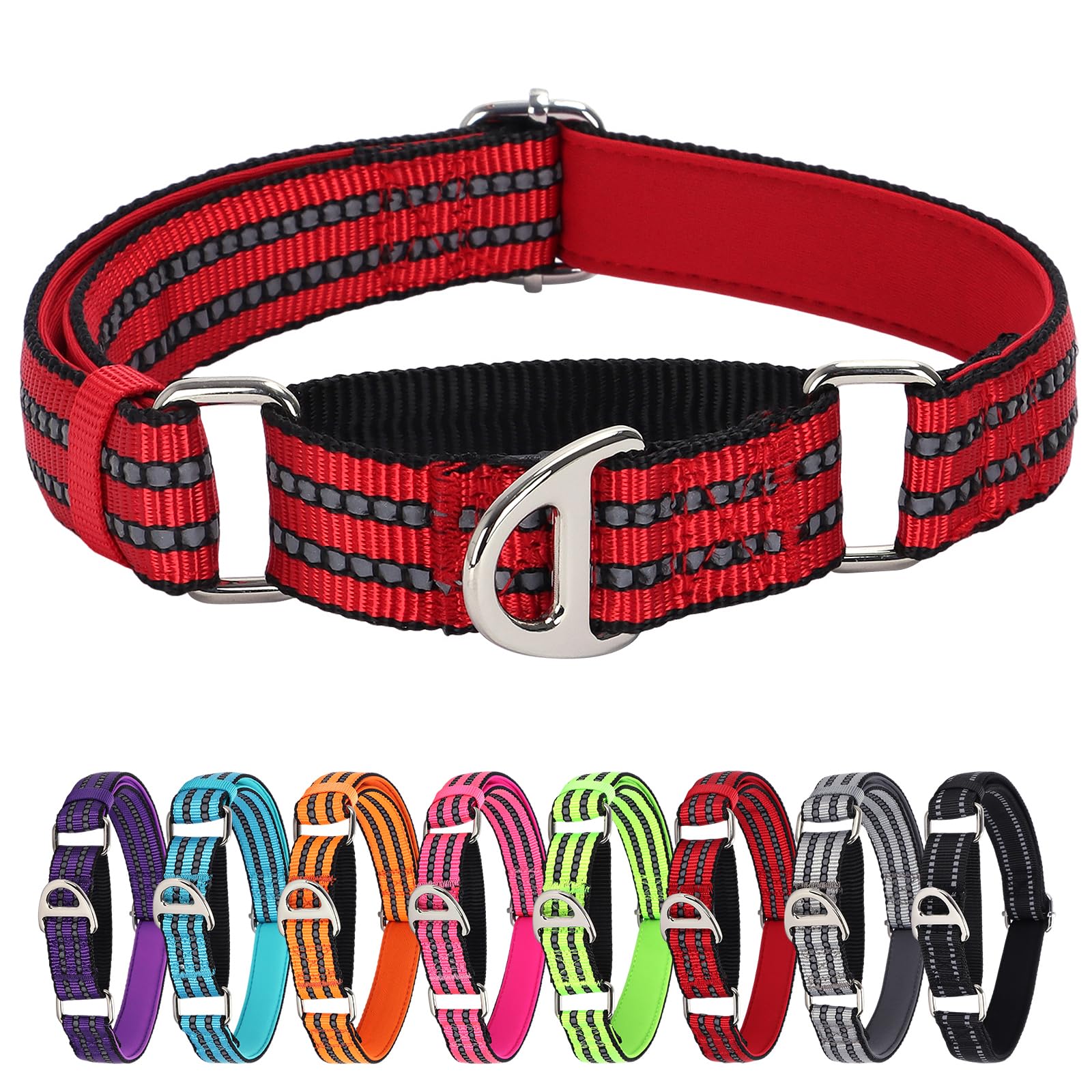 Martingale Collar For Medium Dogs With No Buckle Adjustable Reflective Nylon Padded Comfort Safe Dog Collar For Training,Nightti