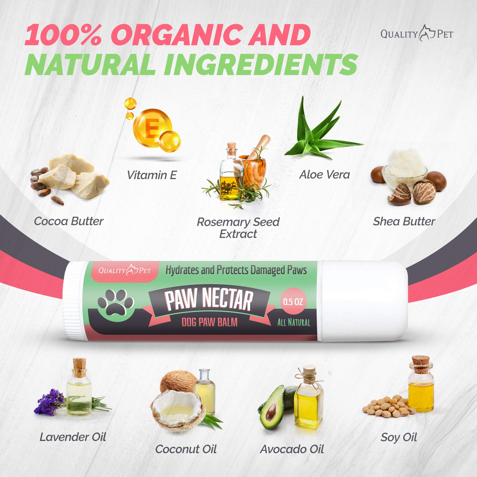 Natural Lick Safe Dog Paw Balm - 100% Organic Dog Paw Pad Balm Protector, Moisturizer & Soother for Dry Cracked Paws, Hot Paveme