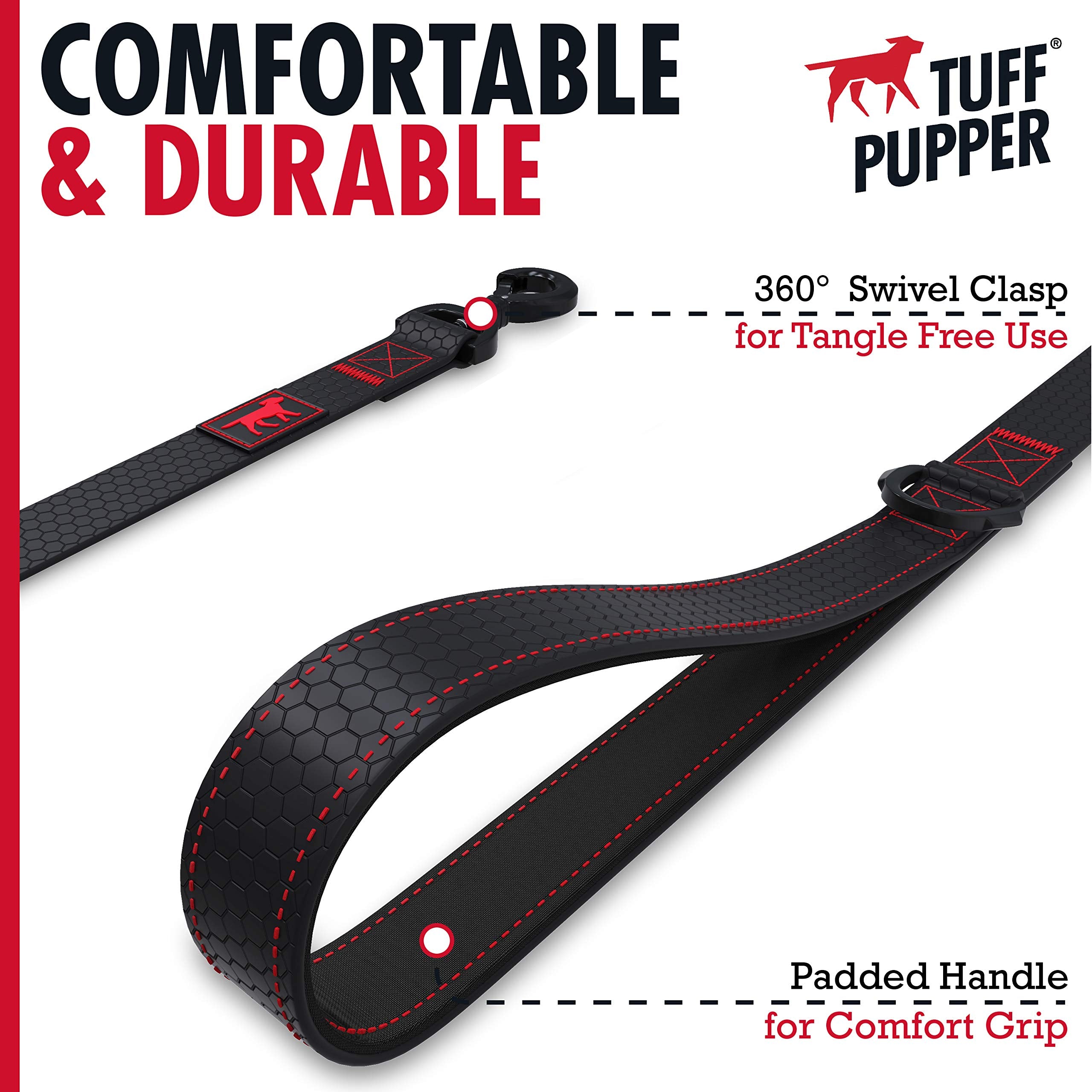 Tuff Pupper Waterproof Action Leash l Heavy Duty Dog Leash | 6 Foot Dog Leash w/Aluminum Quick Release, Locking Carabiner Leash