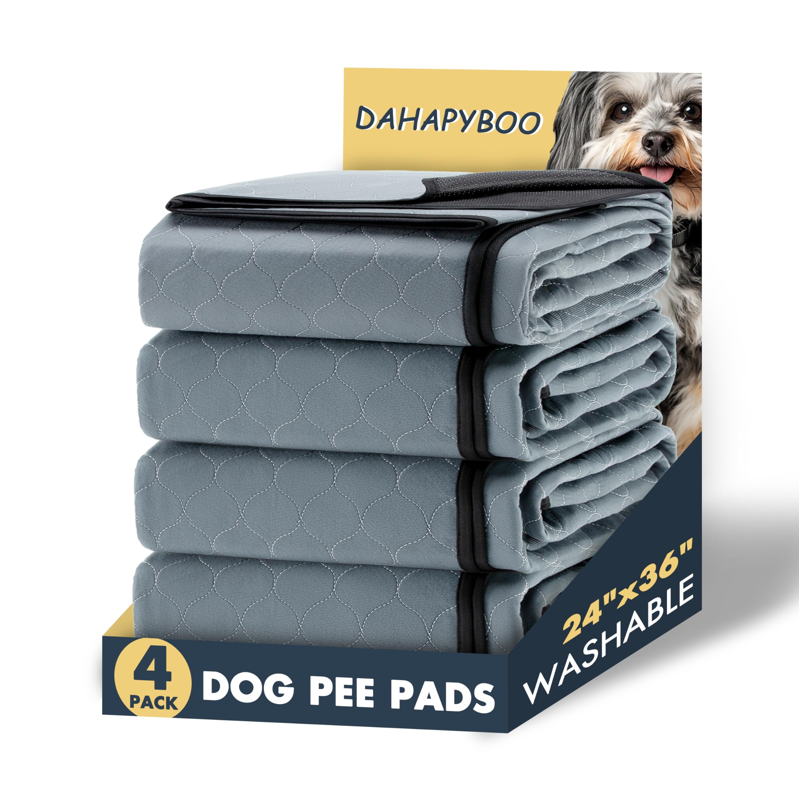 Dahapyboo Washable Pee Pads For Dogs,4 Pack Reusable Puppy Pads For Dogs,24X36 Non-Slip Waterproof Pet Training Pads For Crate, 
