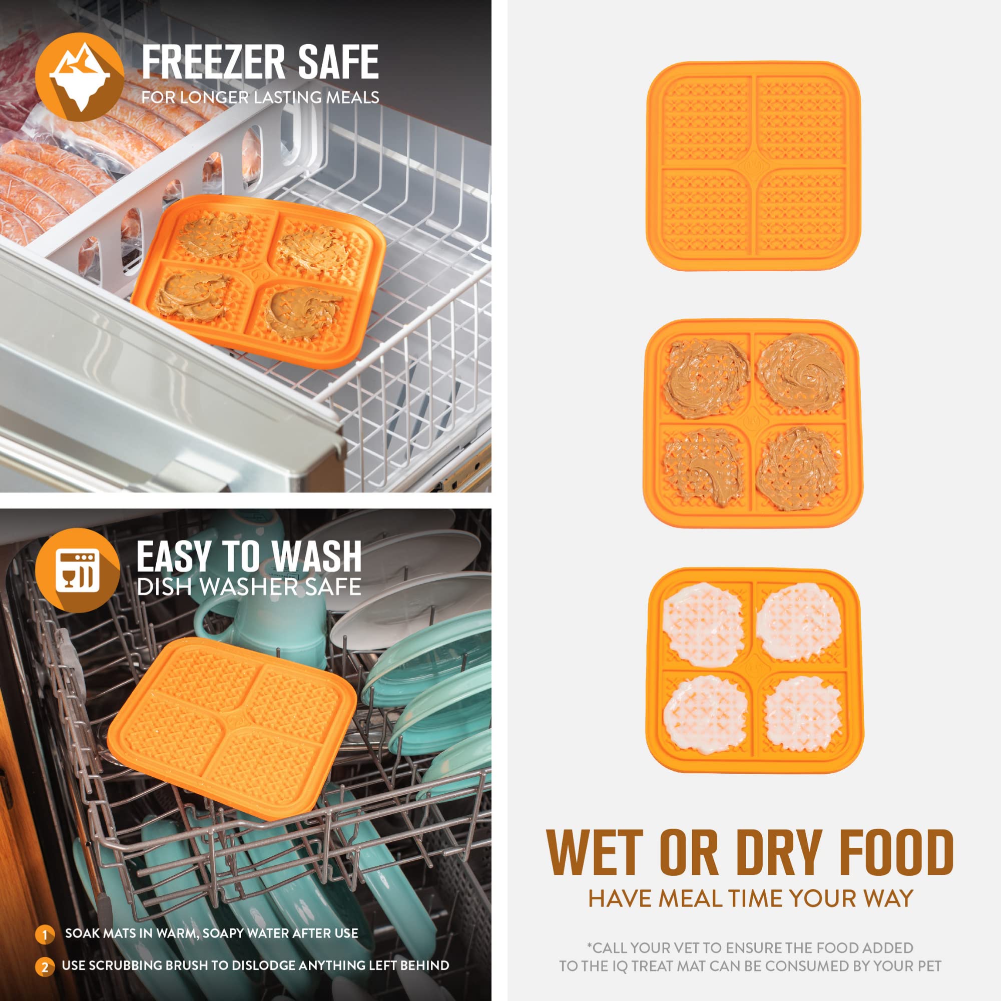 Hyper Pet IQ Treat Lick Mat for Dogs & Cats, Medium, Orange, Non-toxic TPE, Model 51253EC, Slow Feeder & Enrichment Toy