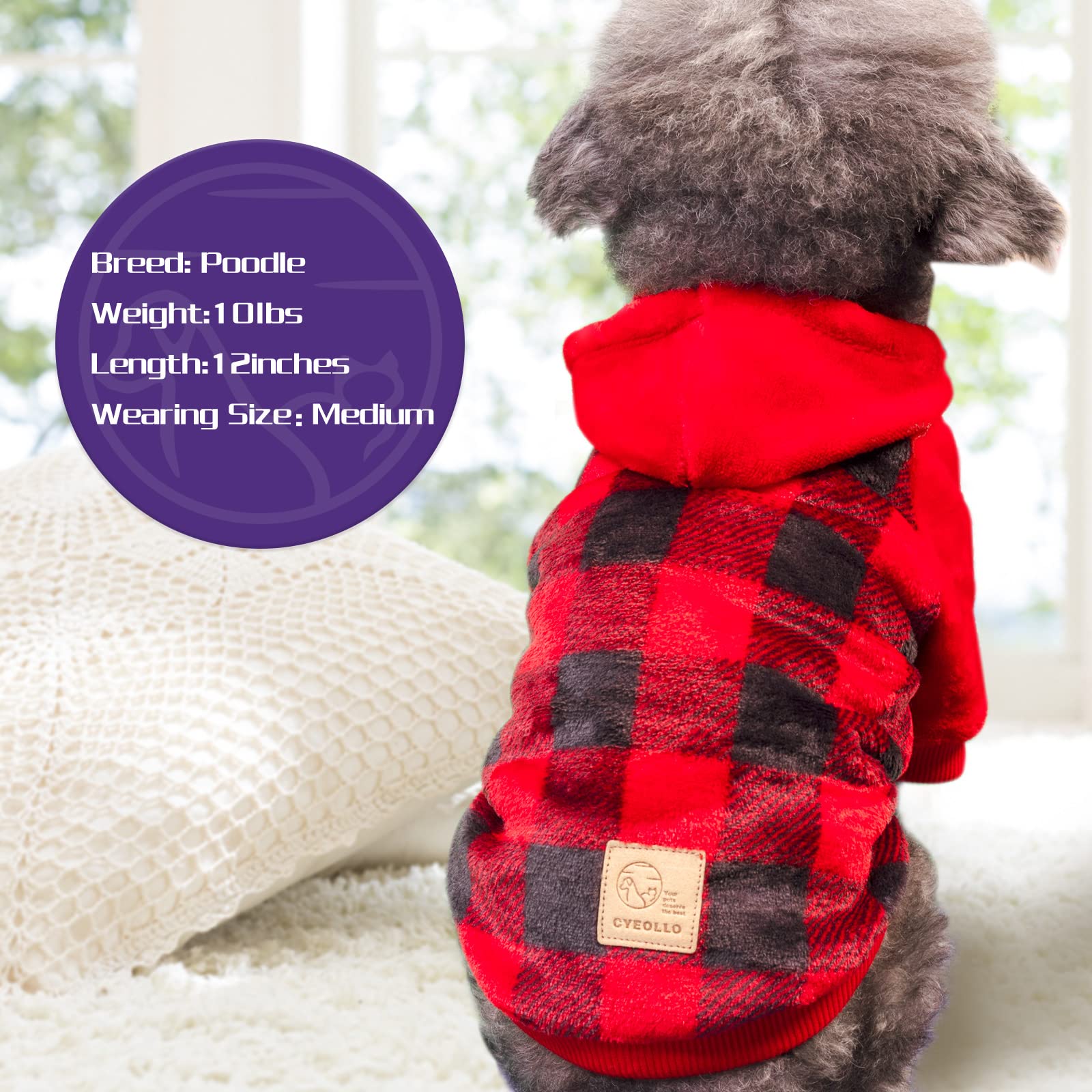 Cyeollo Dog Sweater Coat Dog Flannel Sweatshirt Dog Hoodie Puppy Winter Clothes Buffalo Plaid Dog Coats For Small Dogs Pet Appar
