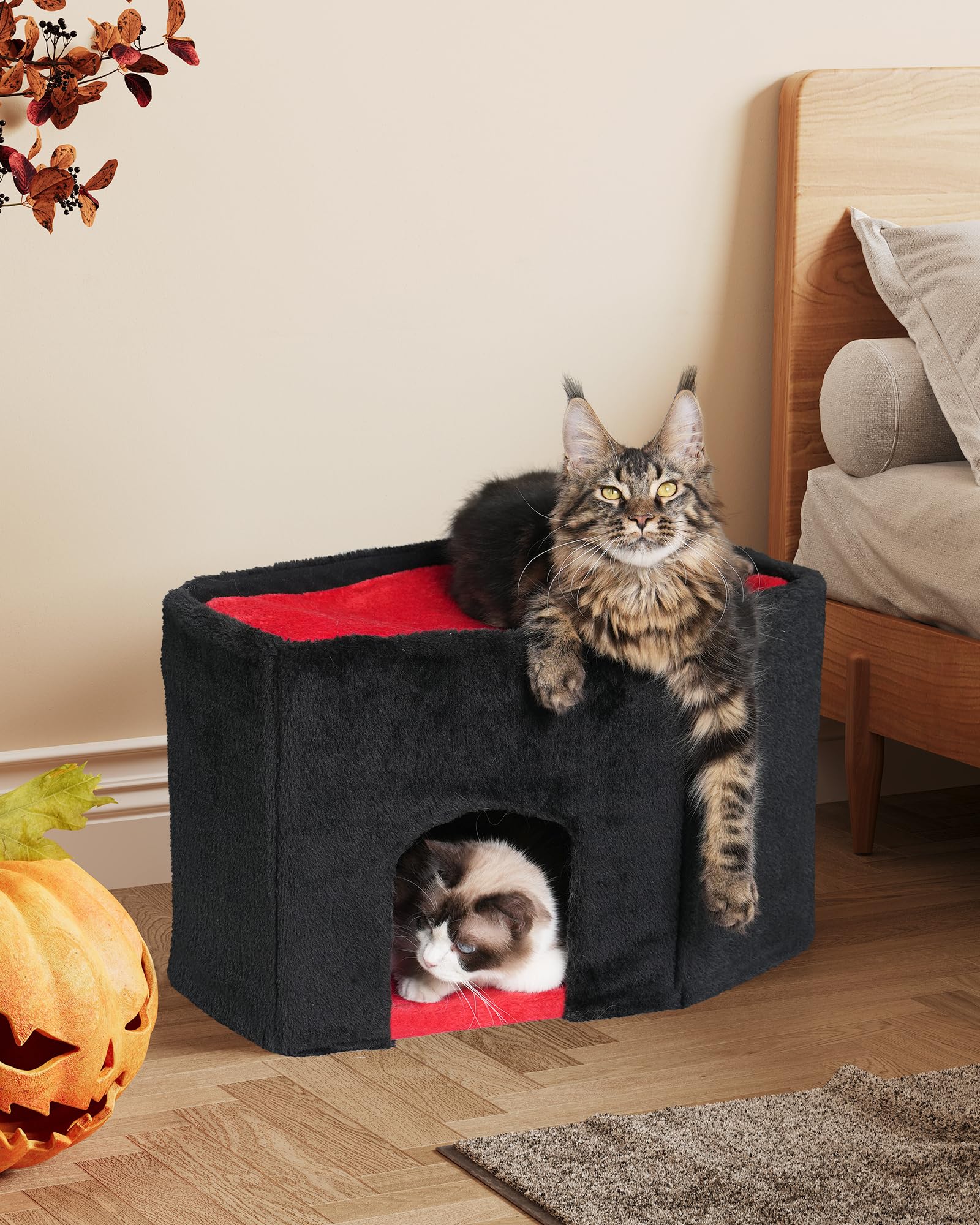 Aechonow Gothic Cat Condo Cave For Indoor Cats, Spacious Indoor Coffin Cat House Bed,Large 20X13.5Inch Bunk Perch, Stable Cubbie