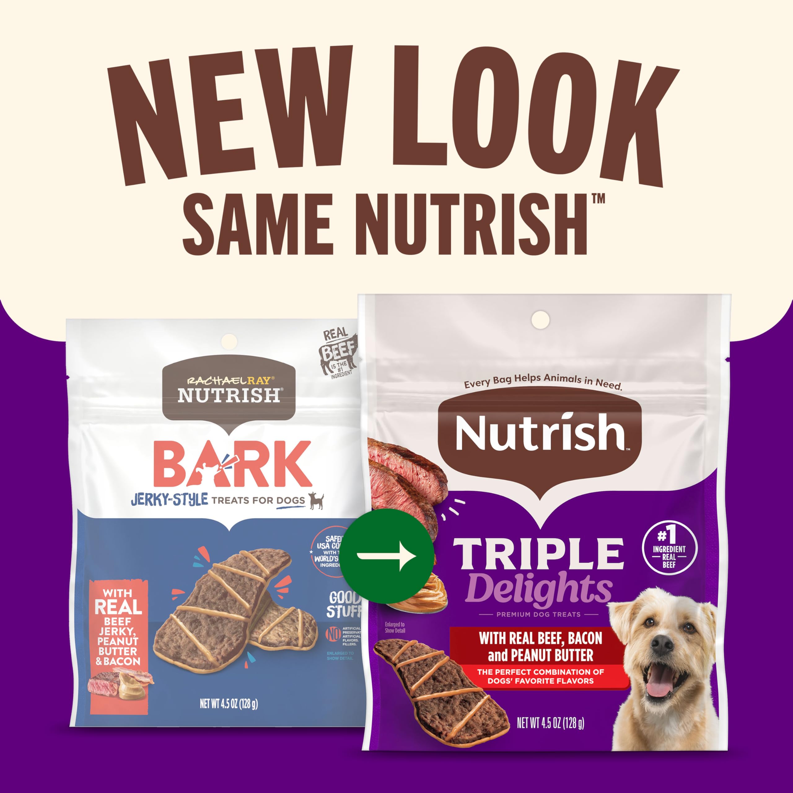 Nutrish Triple Delights Dog Treats, Real Beef & Bacon, 11 oz Pouch, Pack of 4