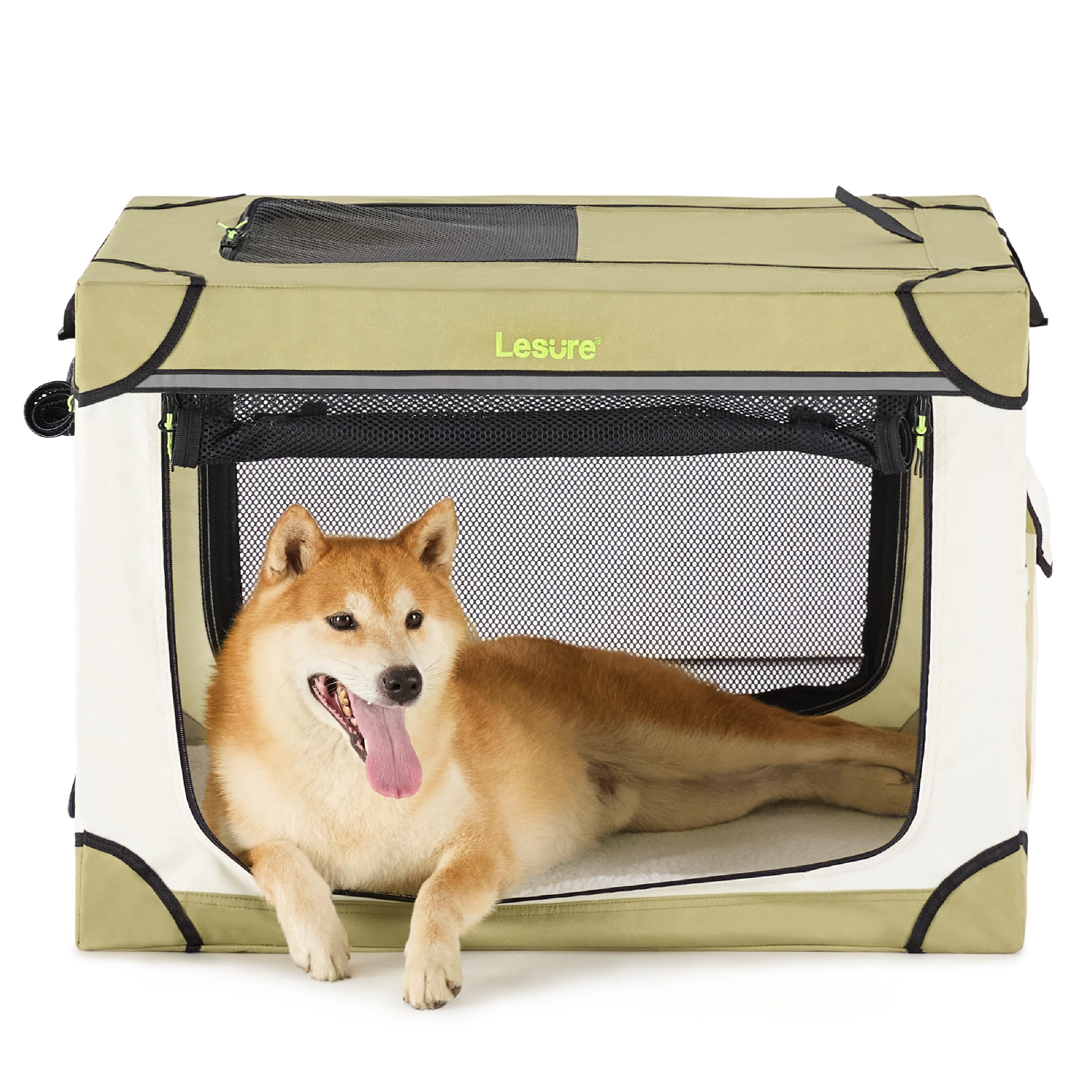 Lesure Soft Collapsible Dog Crate - 30 Inch Portable Travel Crate For Medium Dogs Indoor & Outdoor, 4-Door Foldable Pet Kennel W