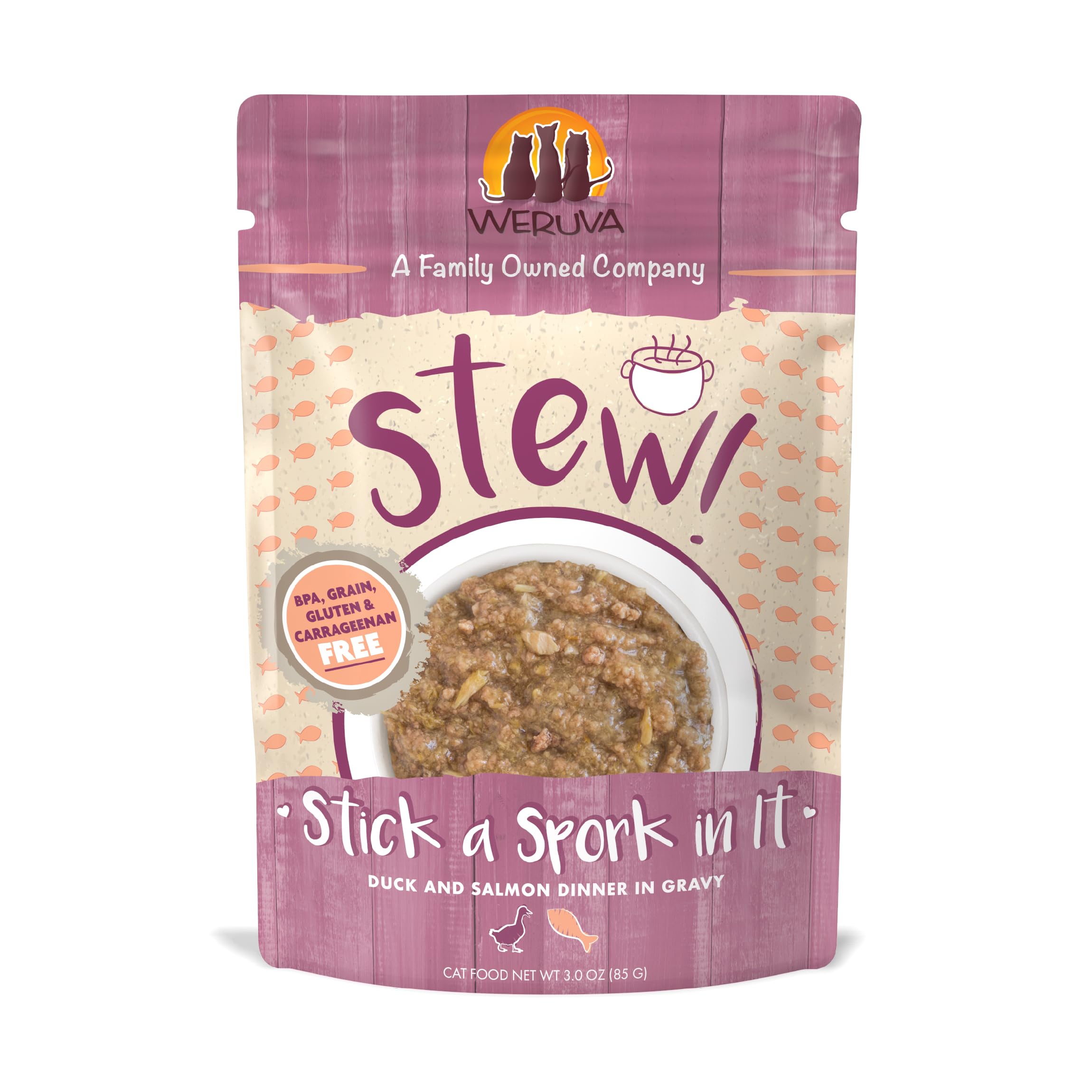 Weruva Classic Cat Stews, Stick A Spork in It with Duck & Salmon in Gravy, 3oz Pouch (Pack of 12)