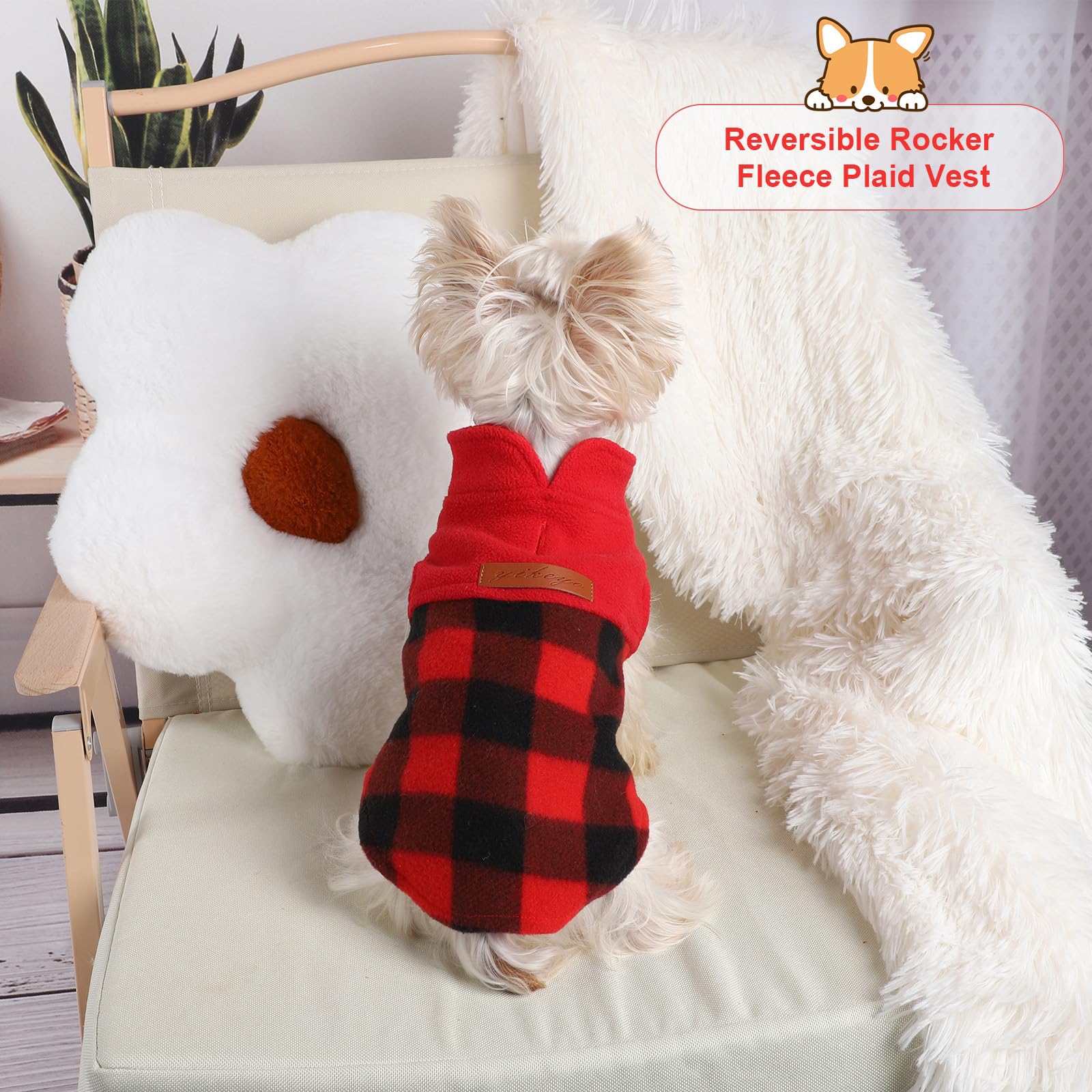 Dog Sweaters for Small Dogs Boy Girl, Plaid New Year Dog Sweater Fleece Dog Clothes Vest, Stretchy XSmall Dog Sweater Pet Clothe