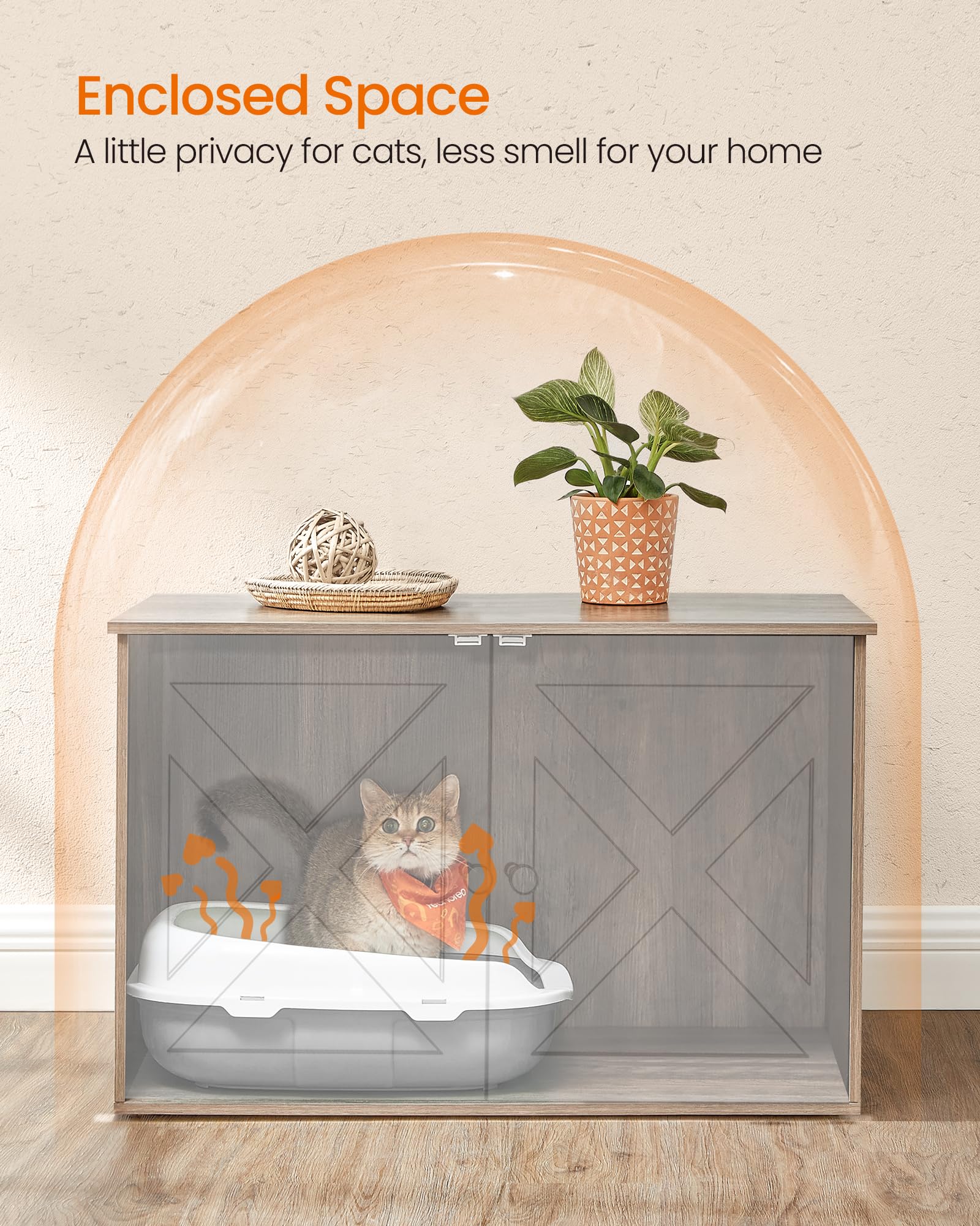 Feandrea Cat Litter Box Enclosure, Litter Box Furniture Hidden, Indoor Cat House, End Table, 27.6 X 19.7 X 19.7 Inches, Heather