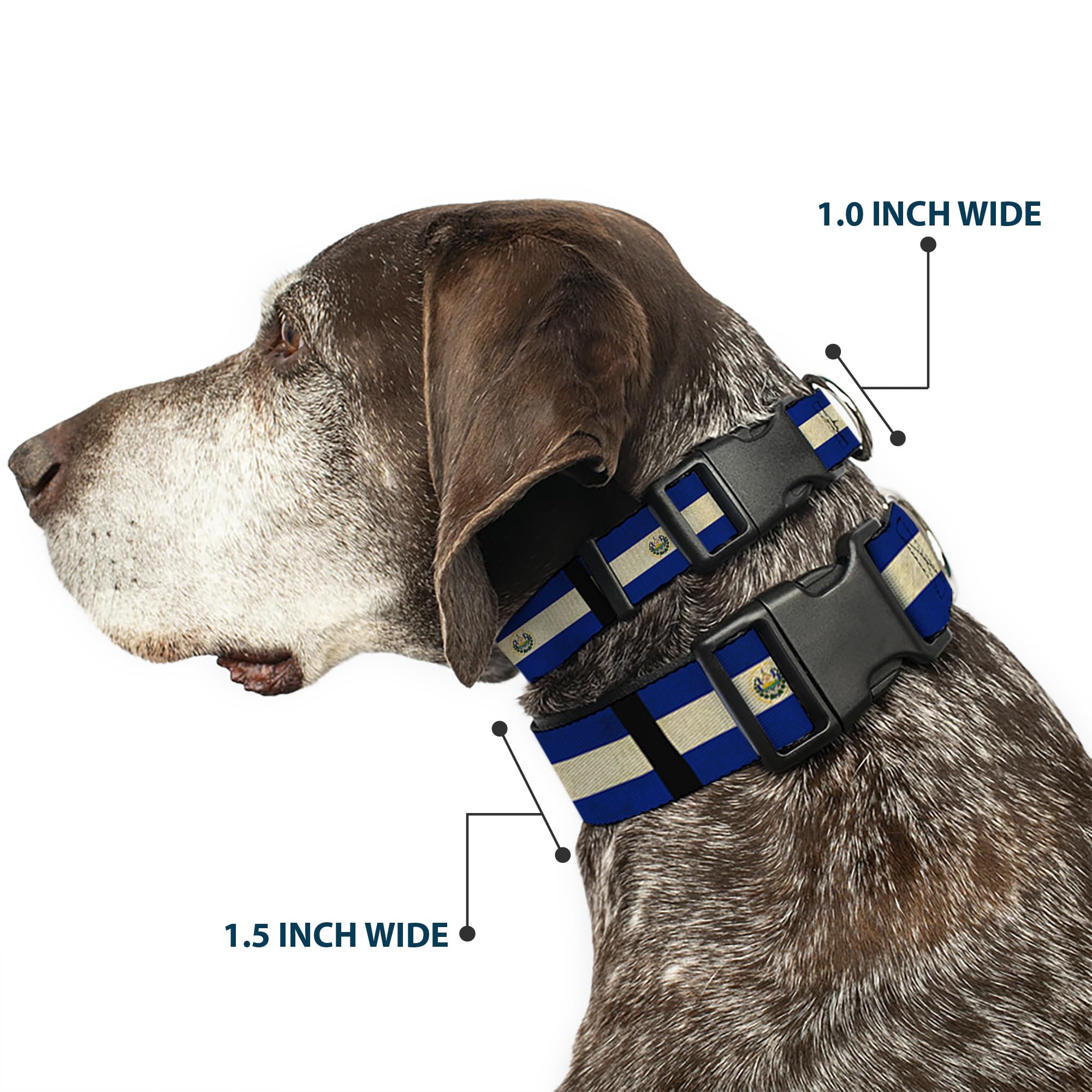 Buckle-Down PC-W30537-WS El Salvador Flag/Black Plastic Clip Collar, Wide Small/13-18