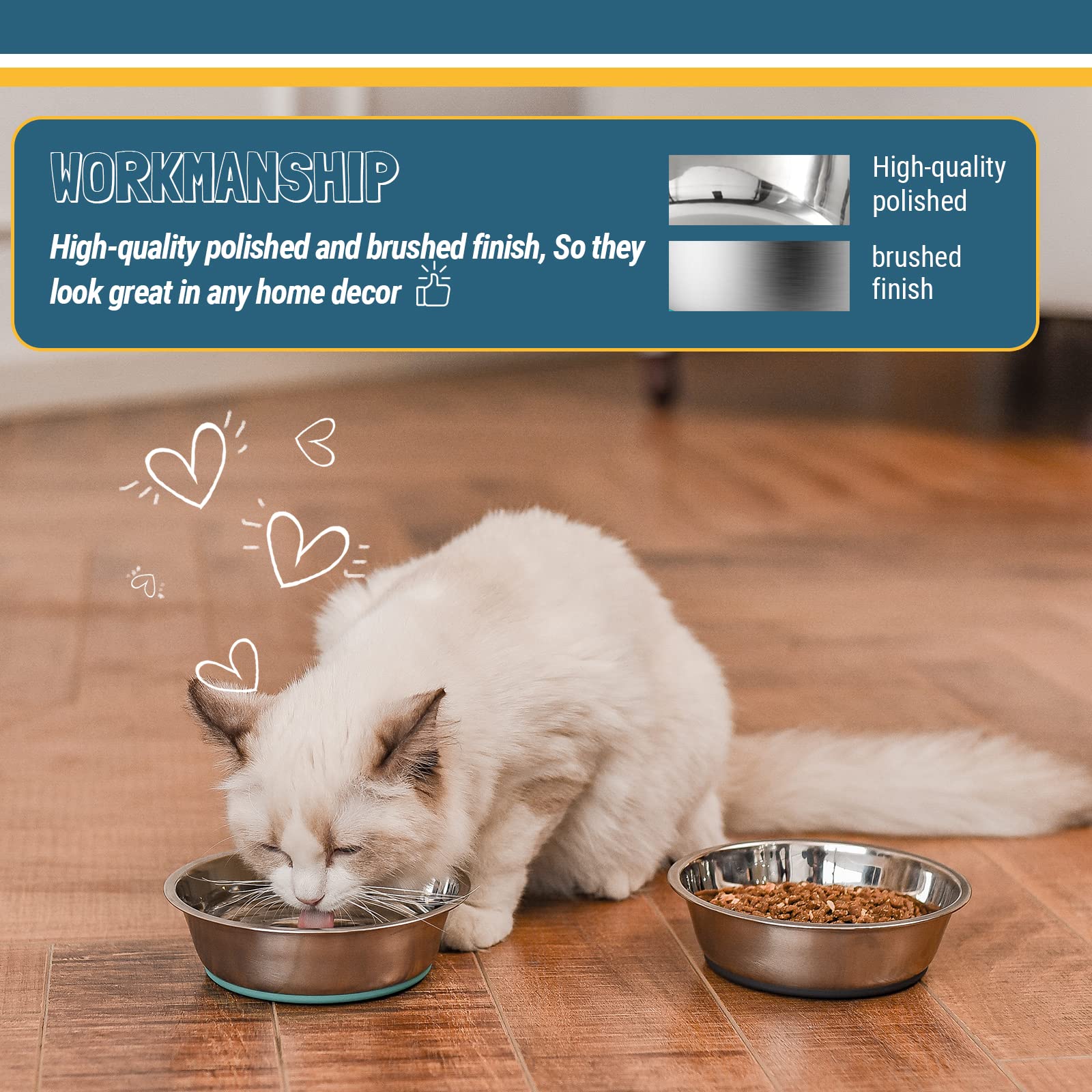 PEGGY11 Lightweight Nonslip Stainless Steel Dog Bowls, 2 Pack, Each Holds Up to 3 Cups