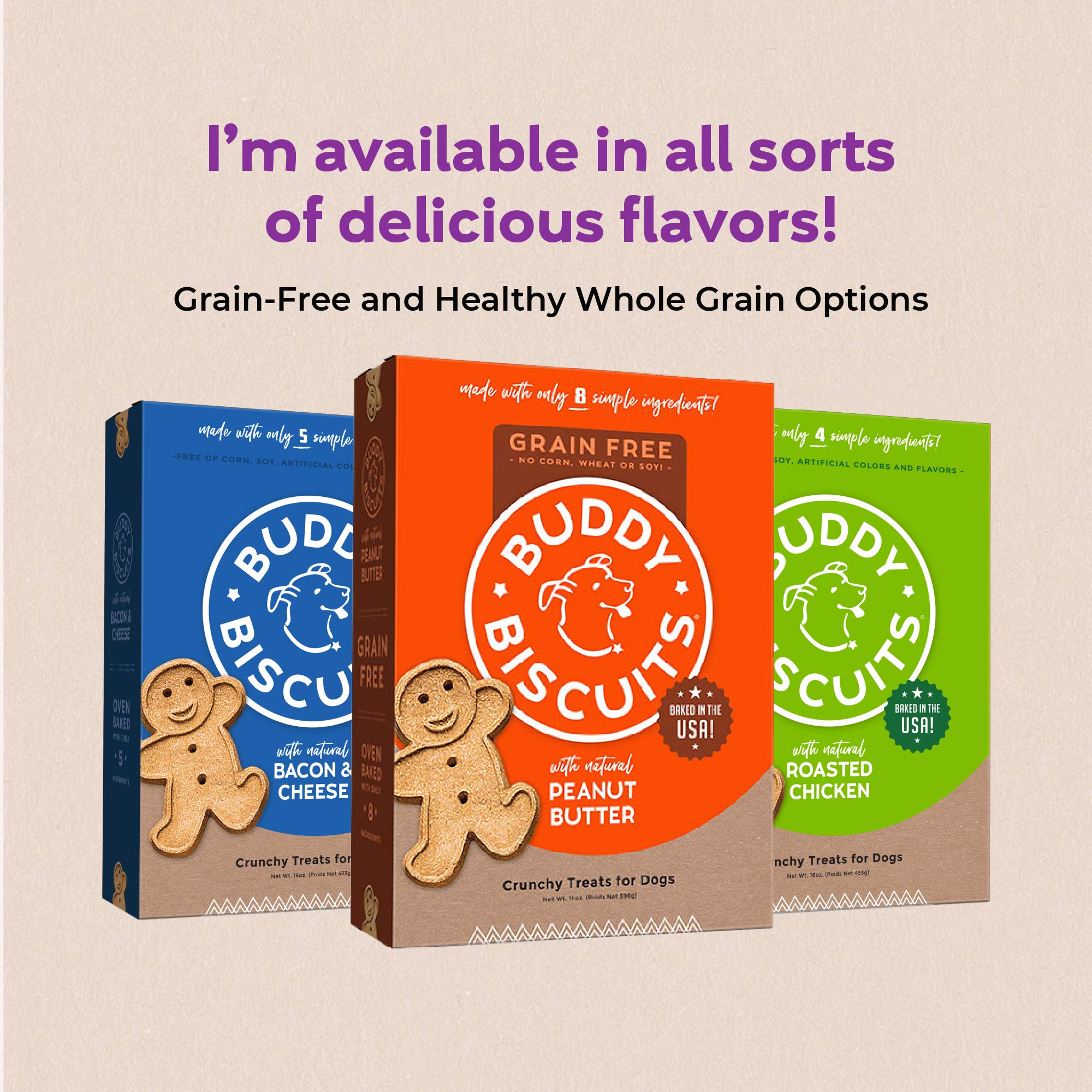 Buddy Biscuits 16 oz. Box of Crunchy Dog Treats Made with Assorted Flavors of Roasted Chicken, Grilled Beef, and Sharp Cheddar