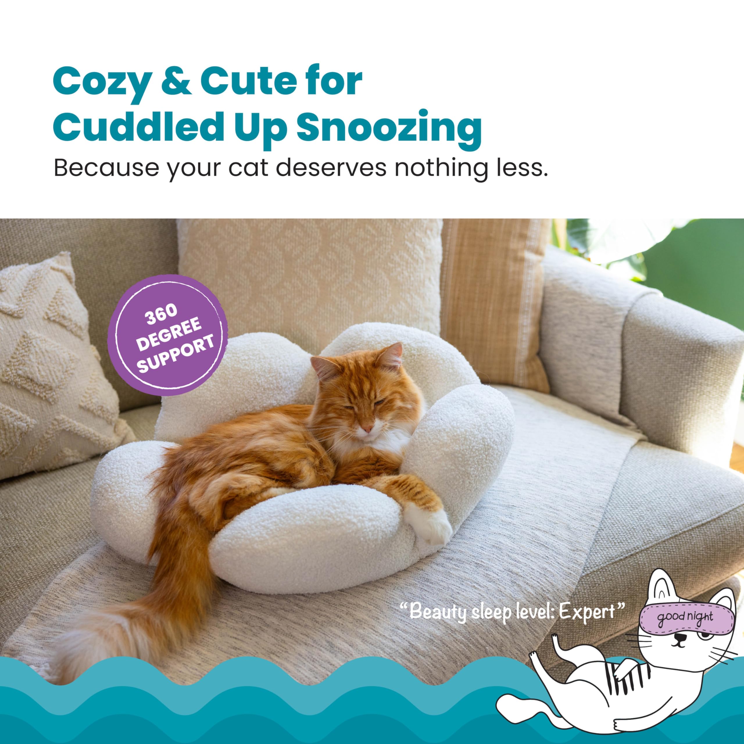 Catstages Purrfect Petals Flower Cat Bed, Medium, White, Plush Polyester, Model 71821, Soft & Comfortable for Cats and Kittens