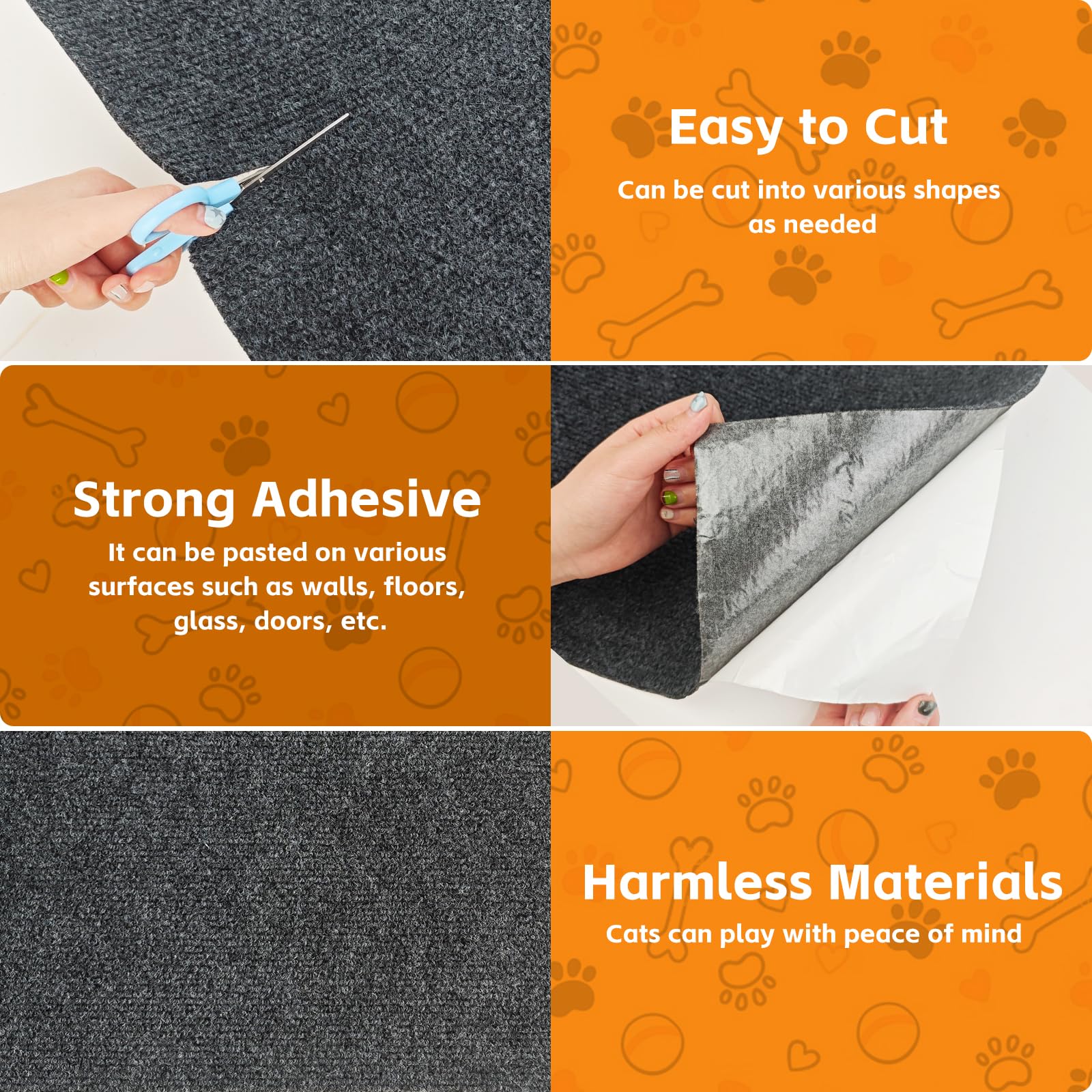 50'X16' Cat Scratch Protector Cat Anti Scratch Furniture Mat Carpet Trimmable Self-Adhesive Pad Strong Viscose Couch Protector