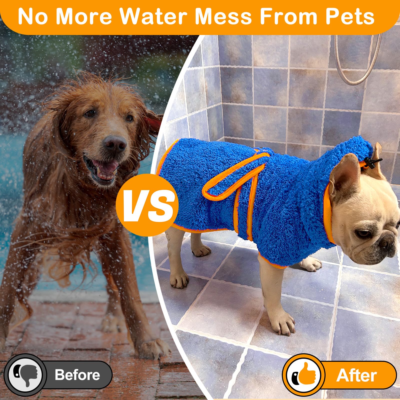 Bienbee Soft Dog Bathrobe,Super Absorbent & Quick-Drying Dog Robe With Hood, Cozy Drying Coat For After Bath, Blue Xl