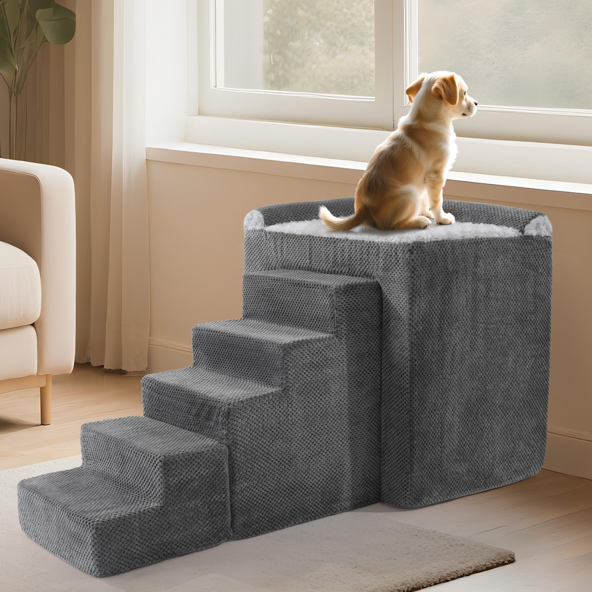 HOMBYS Stable Foam Dog Window Perch & Orthopedic Bed with Reinforced Metal Frame for Long-Lasting Support, Pet Bunk Bed for Dogs